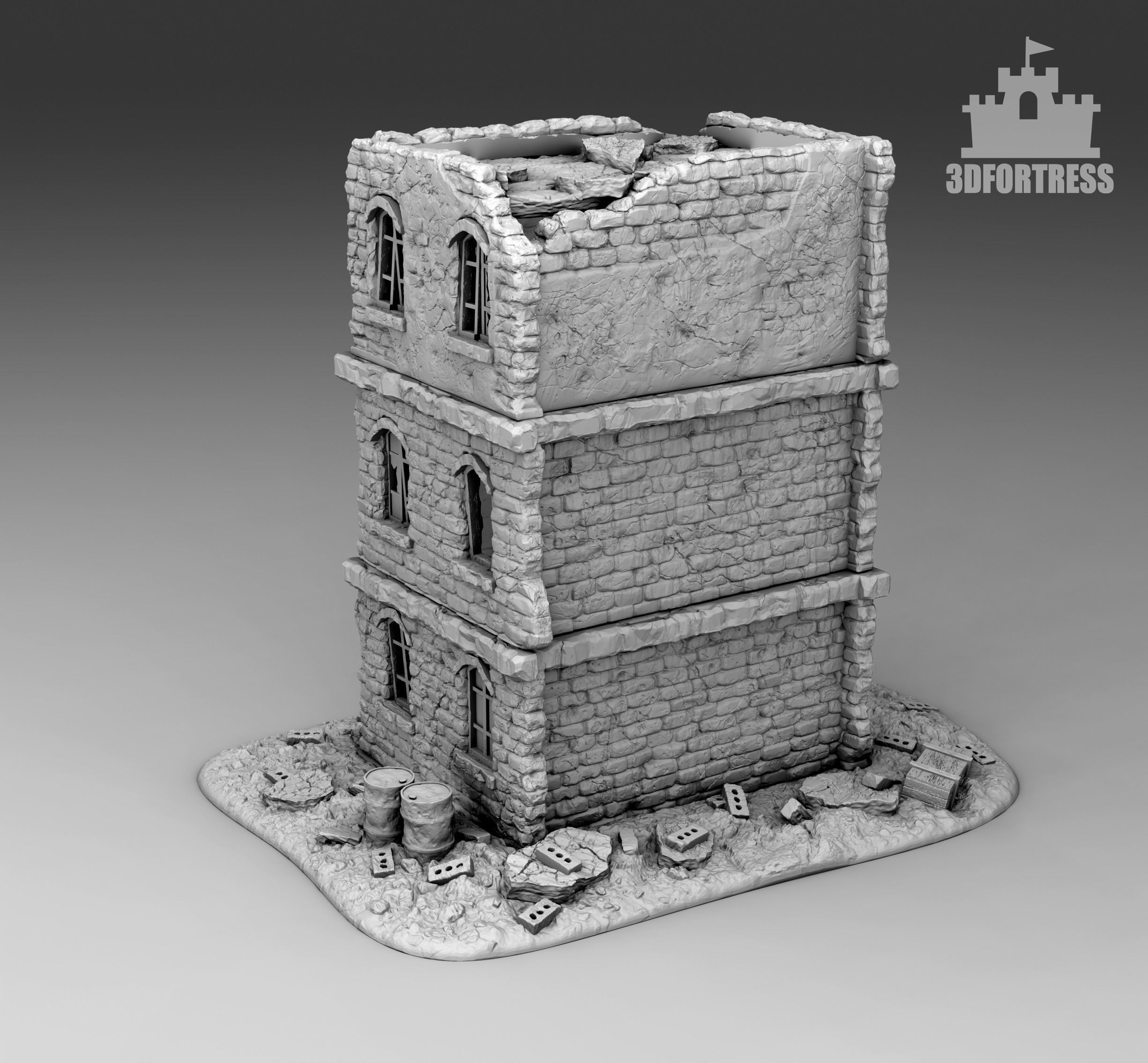 Damaged apartment building 3D print model_1
