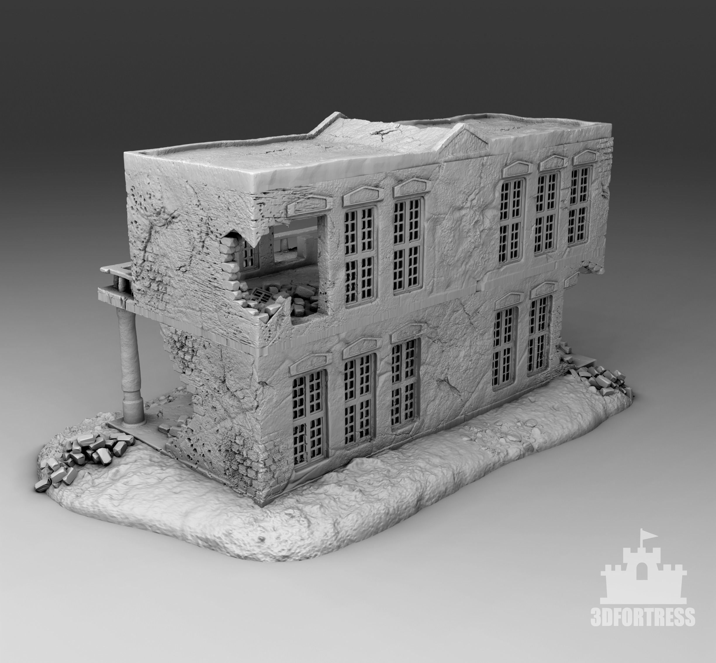 Administrative building 2 - destroyed 3D print model_1