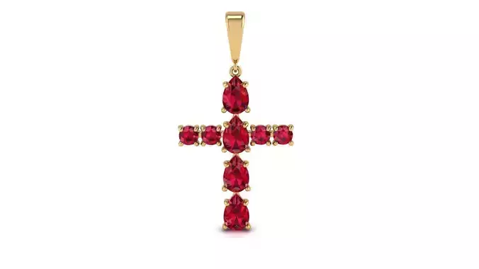 Pear and Round Gem Jesus Cross Pendant