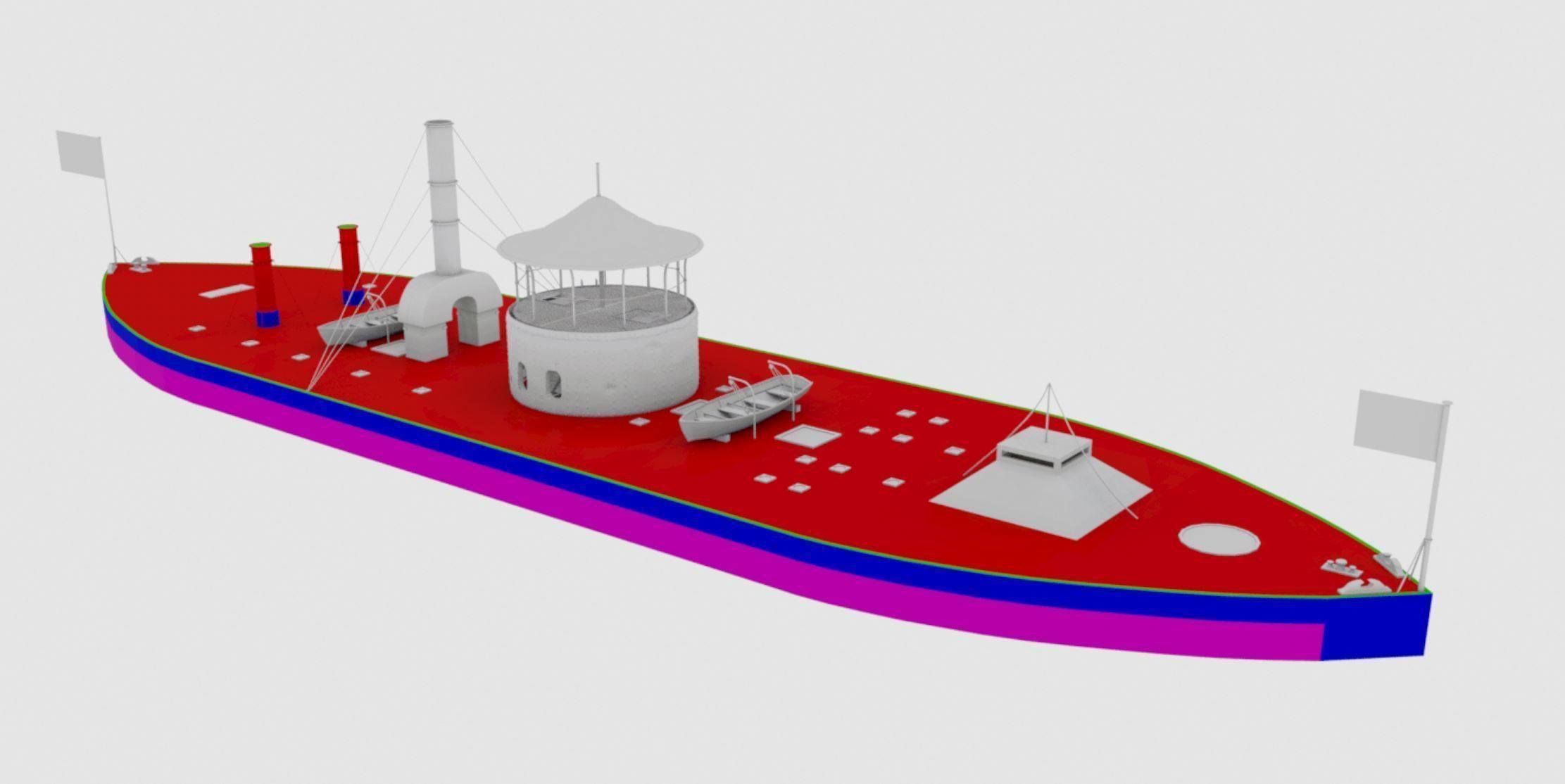 USS Monitor - Turreted Ironclad Warship 3D model_4