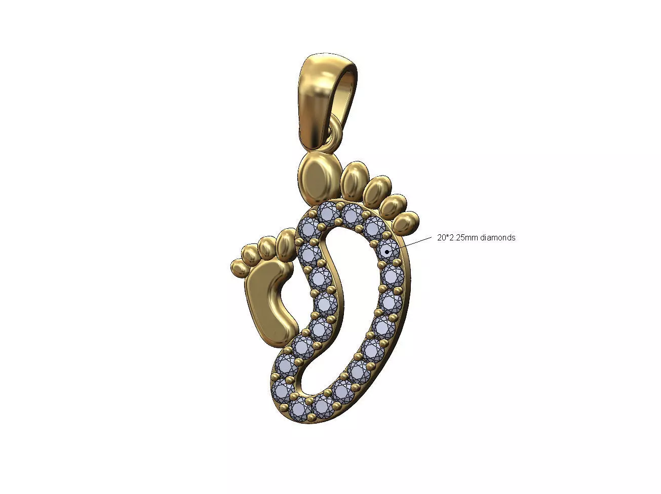 Diamond newborn mum baby foot pendant bail 3D print model