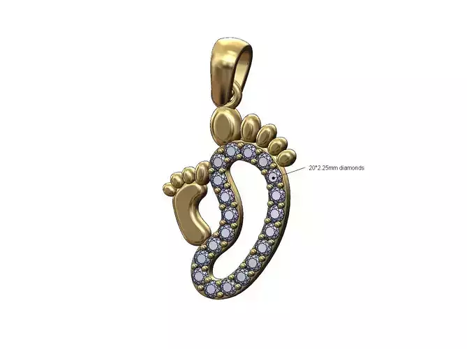 Diamond newborn mum baby foot pendant bail 3D print model