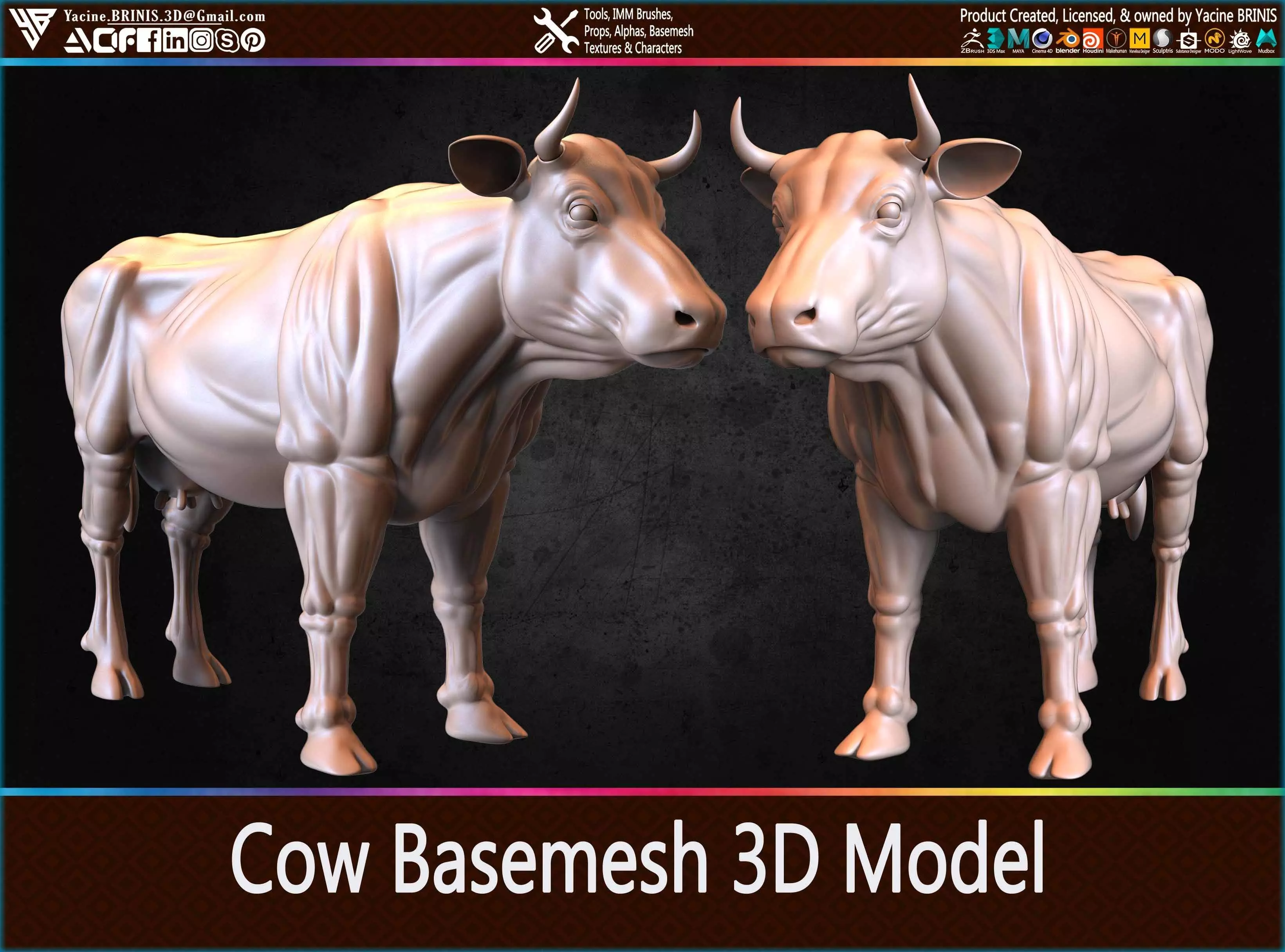 Cow Basemesh 3D Model Low-poly 3D model