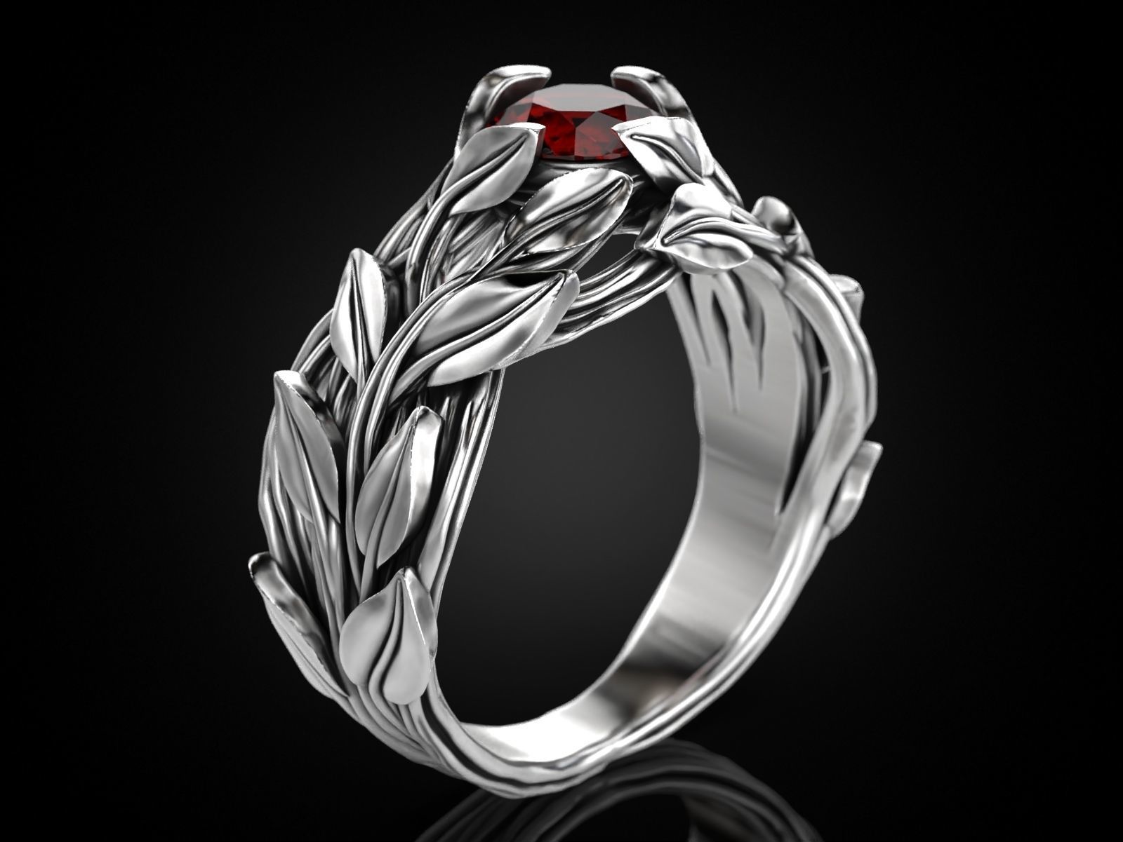 Tree Branch Ring with Gemstone 3D print model_5
