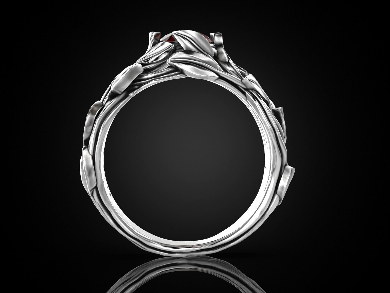 Tree Branch Ring with Gemstone 3D print model_6