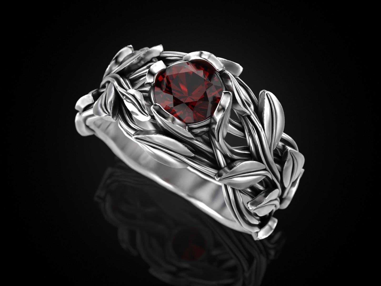 Tree Branch Ring with Gemstone 3D print model_2