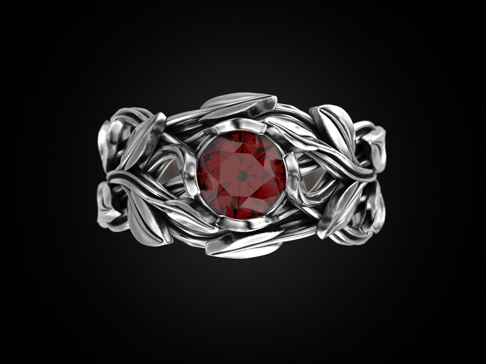 Tree Branch Ring with Gemstone 3D print model_3