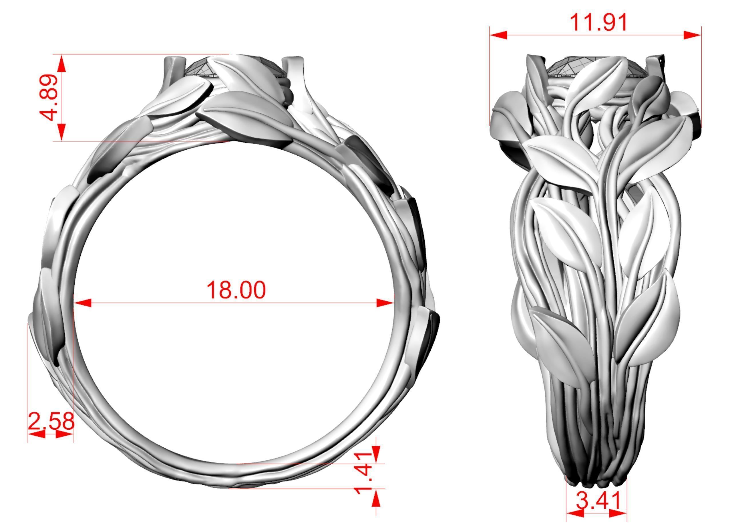 Tree Branch Ring with Gemstone 3D print model_7
