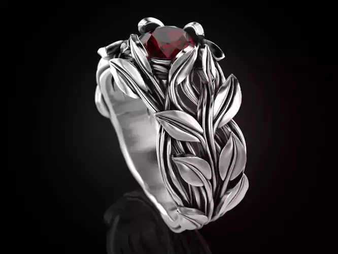 Tree Branch Ring with Gemstone 3D print model