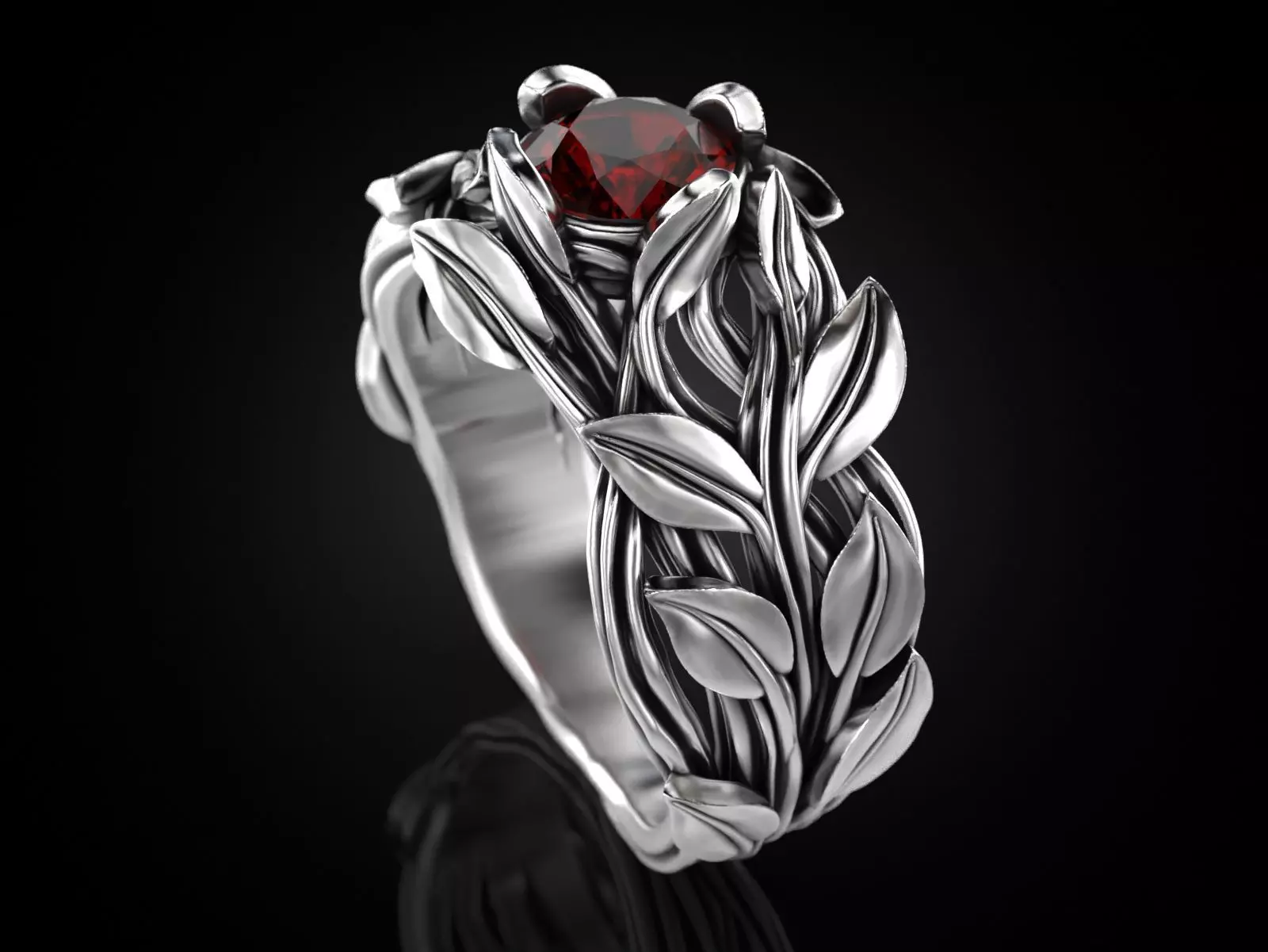 Tree Branch Ring with Gemstone 3D print model_0