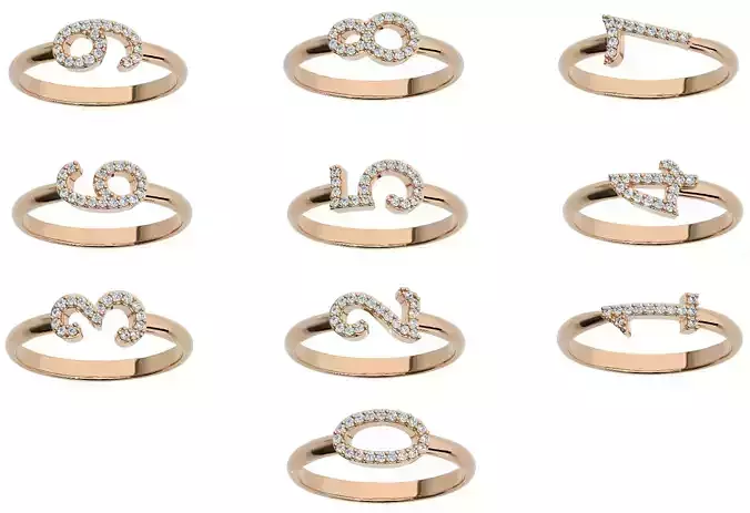 0 to 9 Diamond Number Ring 3dm stl renders details  3D Model Collection