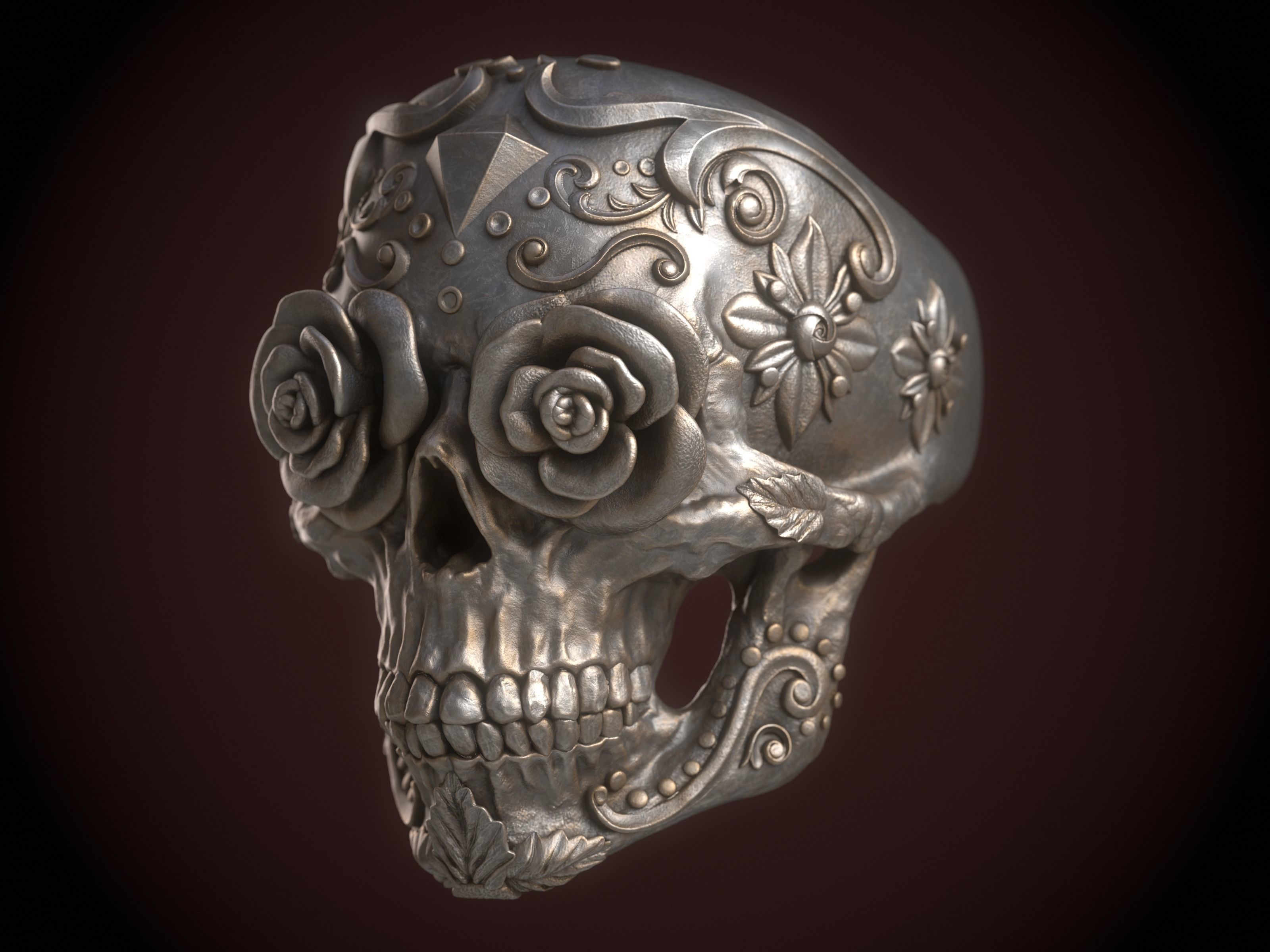 Sugar Skull Ring 3D print model_11