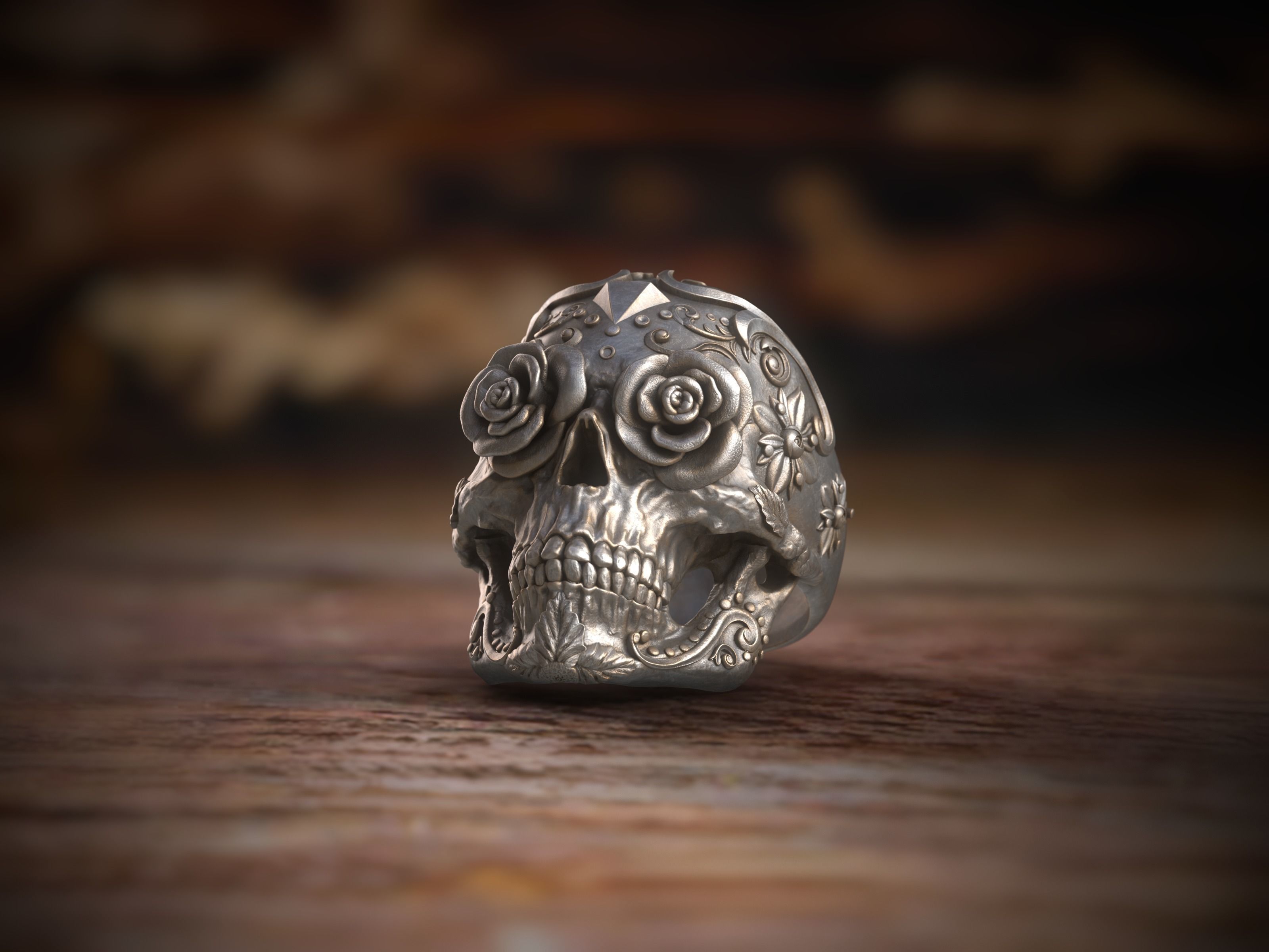 Sugar Skull Ring 3D print model_12