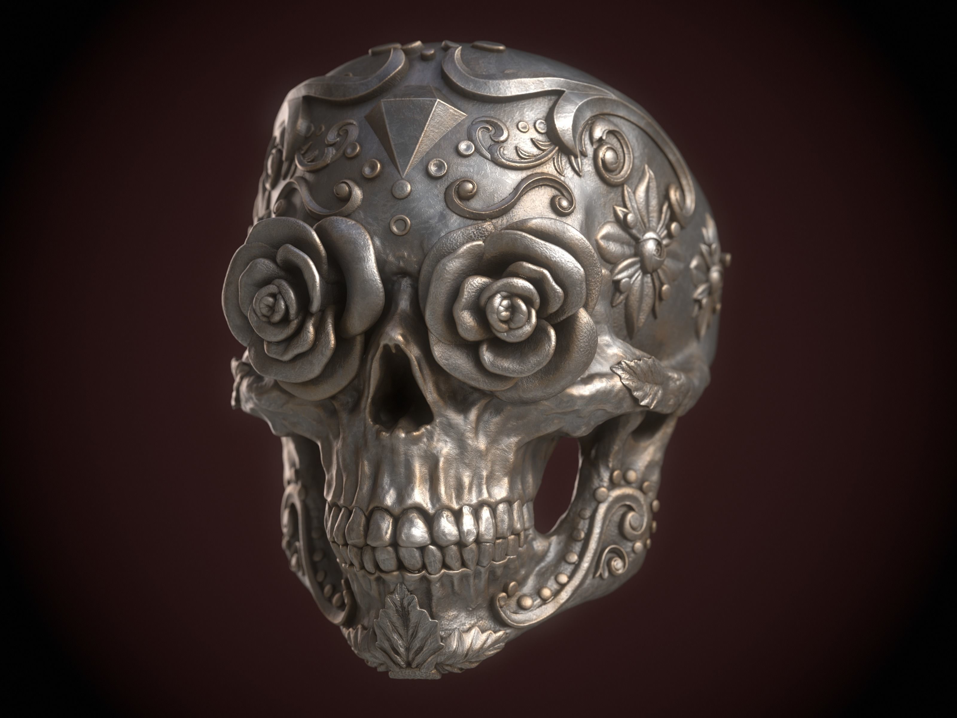 Sugar Skull Ring 3D print model_2