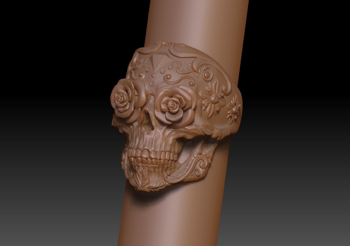 Sugar Skull Ring 3D print model_13
