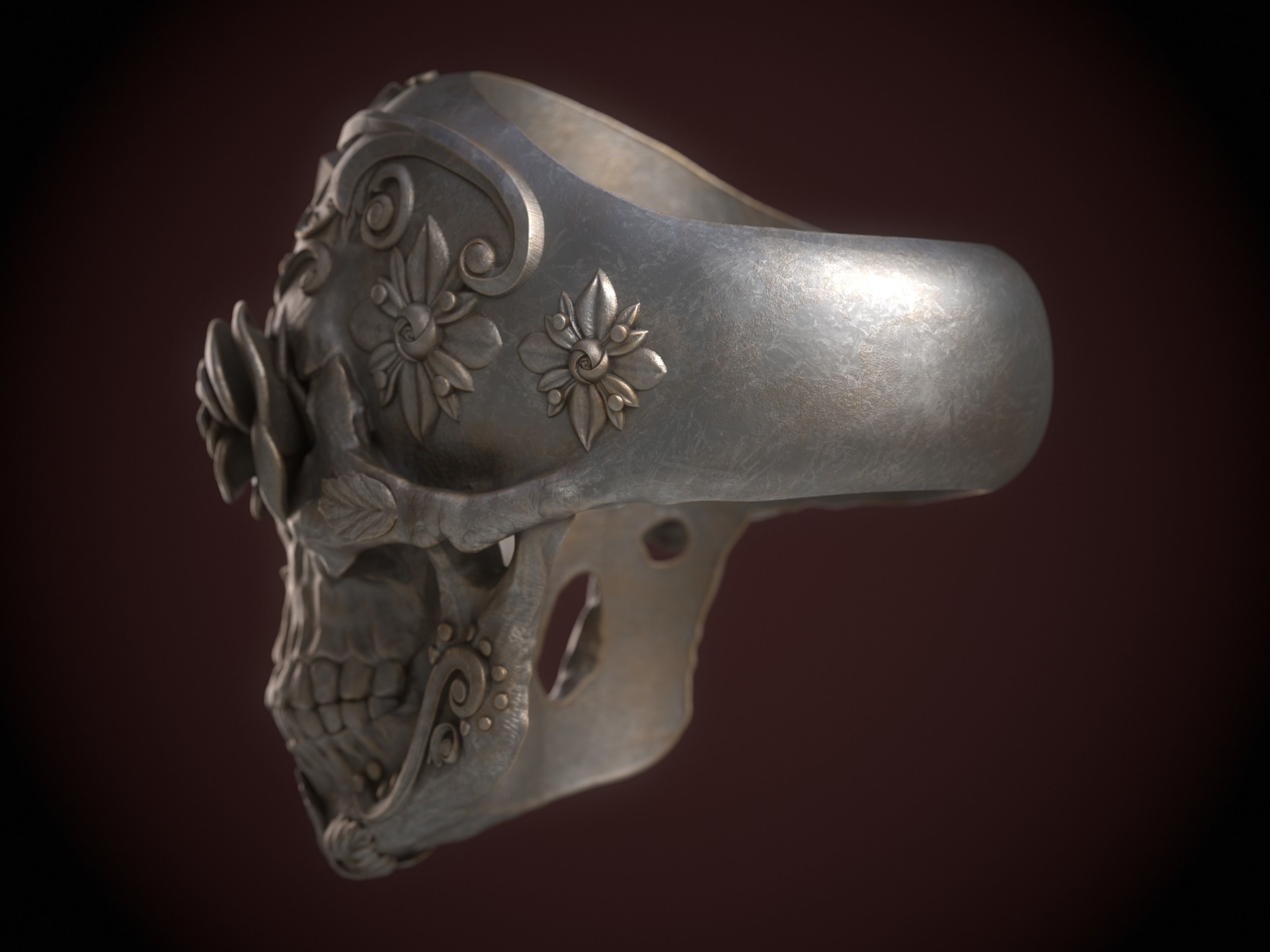 Sugar Skull Ring 3D print model_9