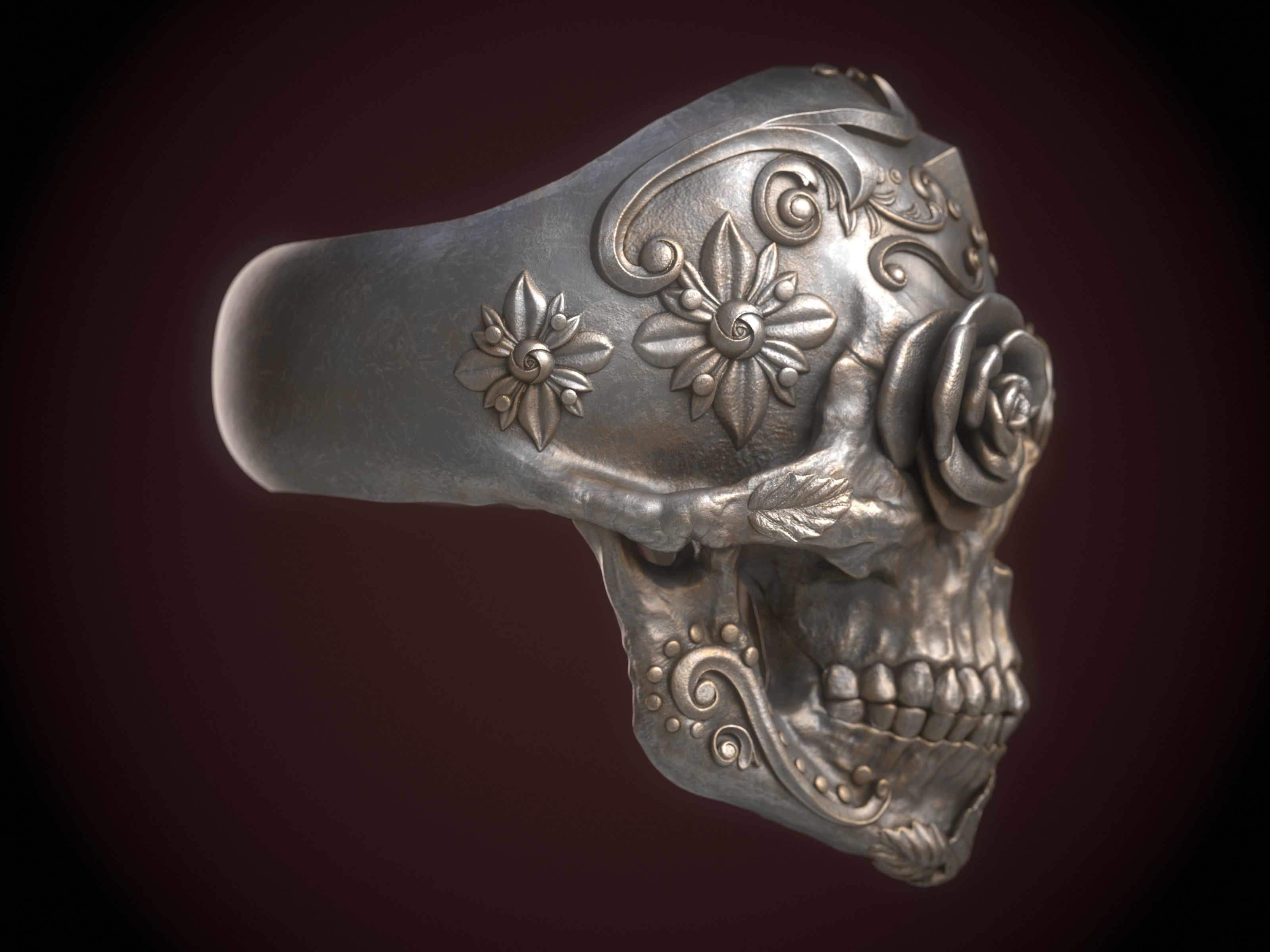 Sugar Skull Ring 3D print model_6