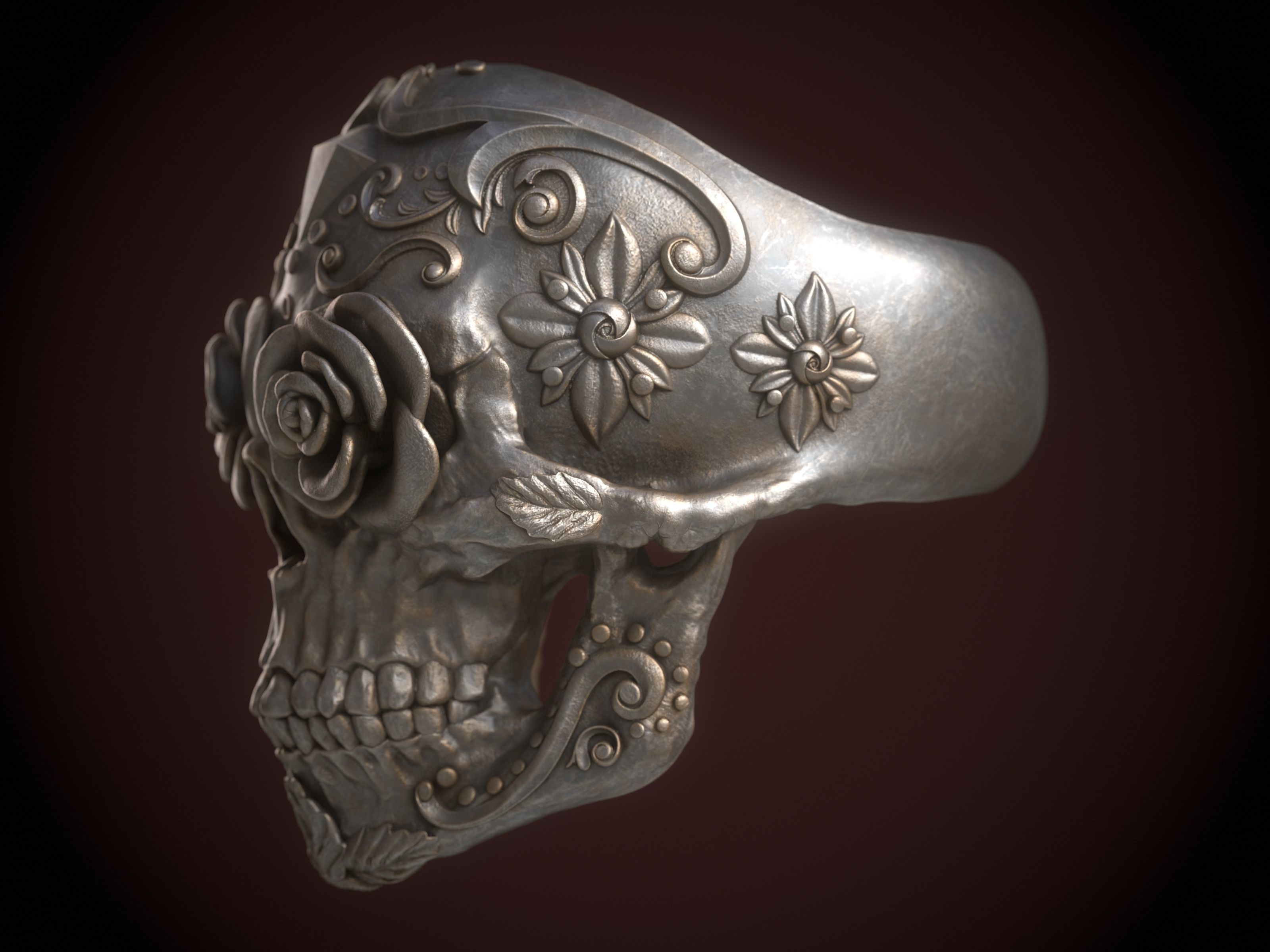 Sugar Skull Ring 3D print model_10