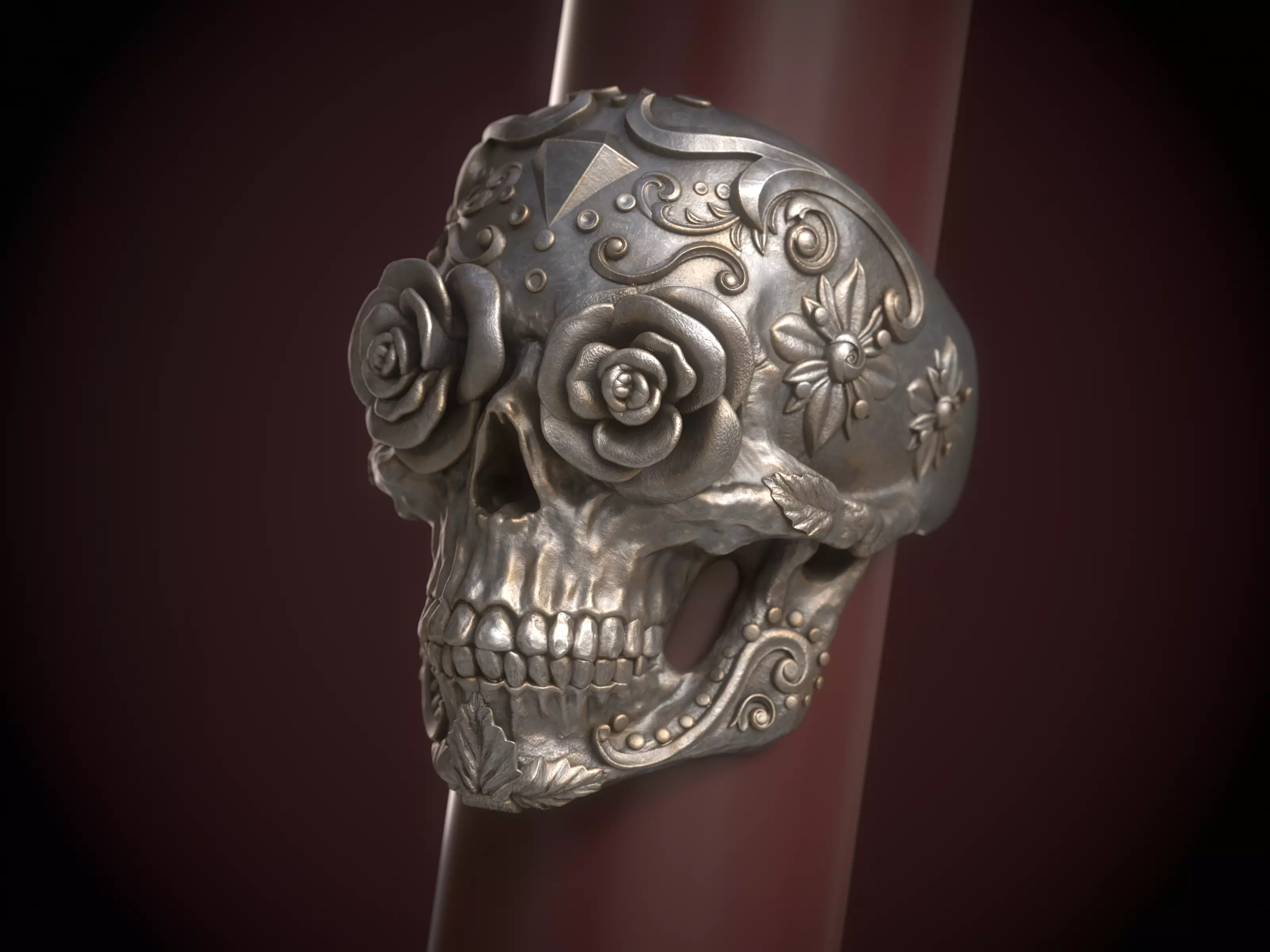 Sugar Skull Ring 3D print model_0
