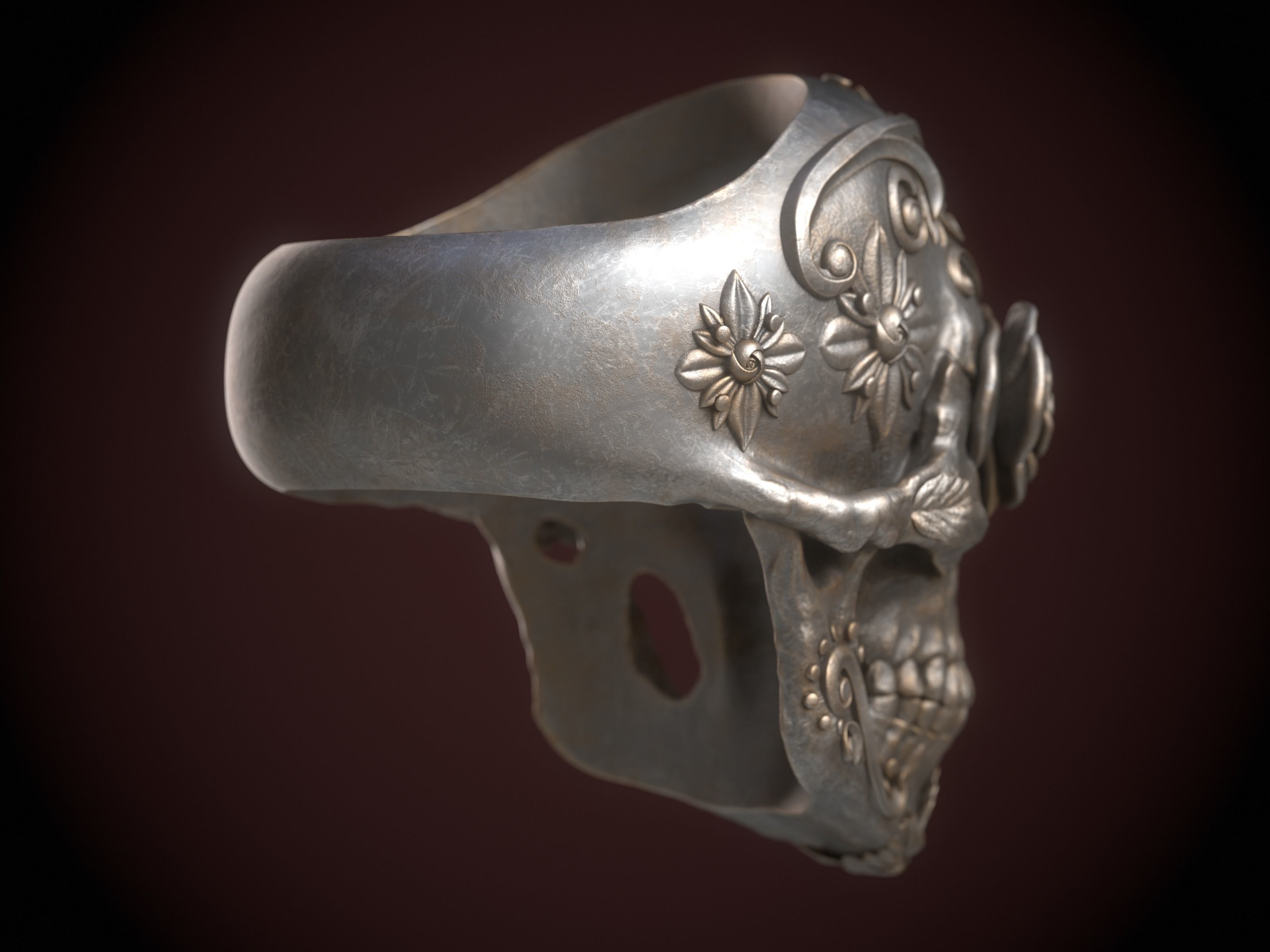 Sugar Skull Ring 3D print model_7