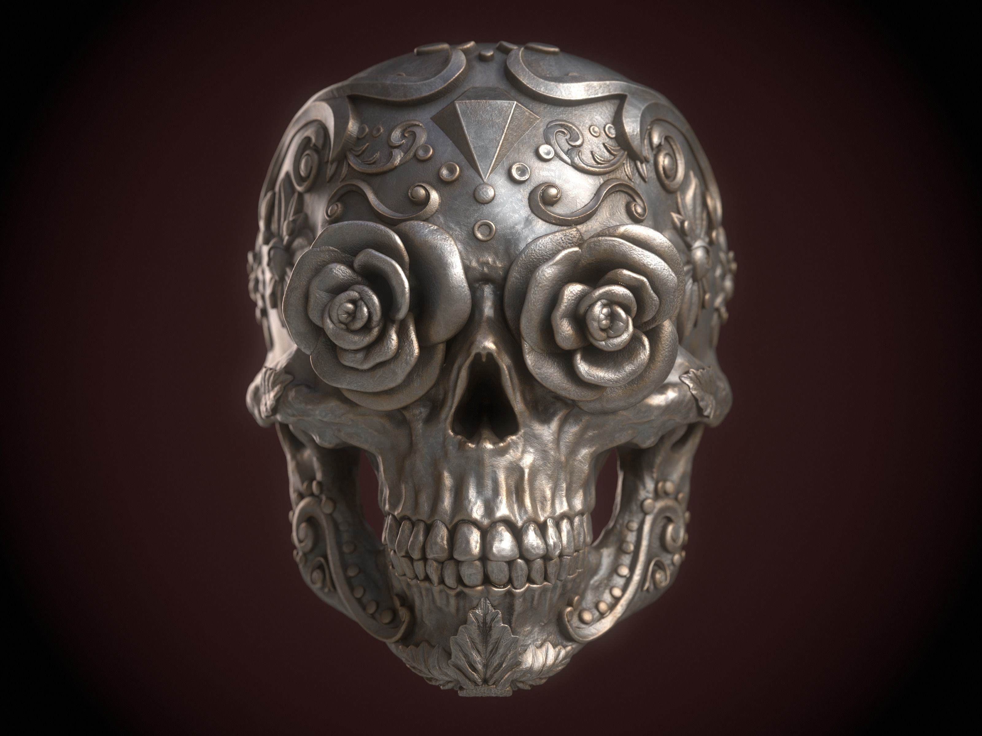 Sugar Skull Ring 3D print model_3