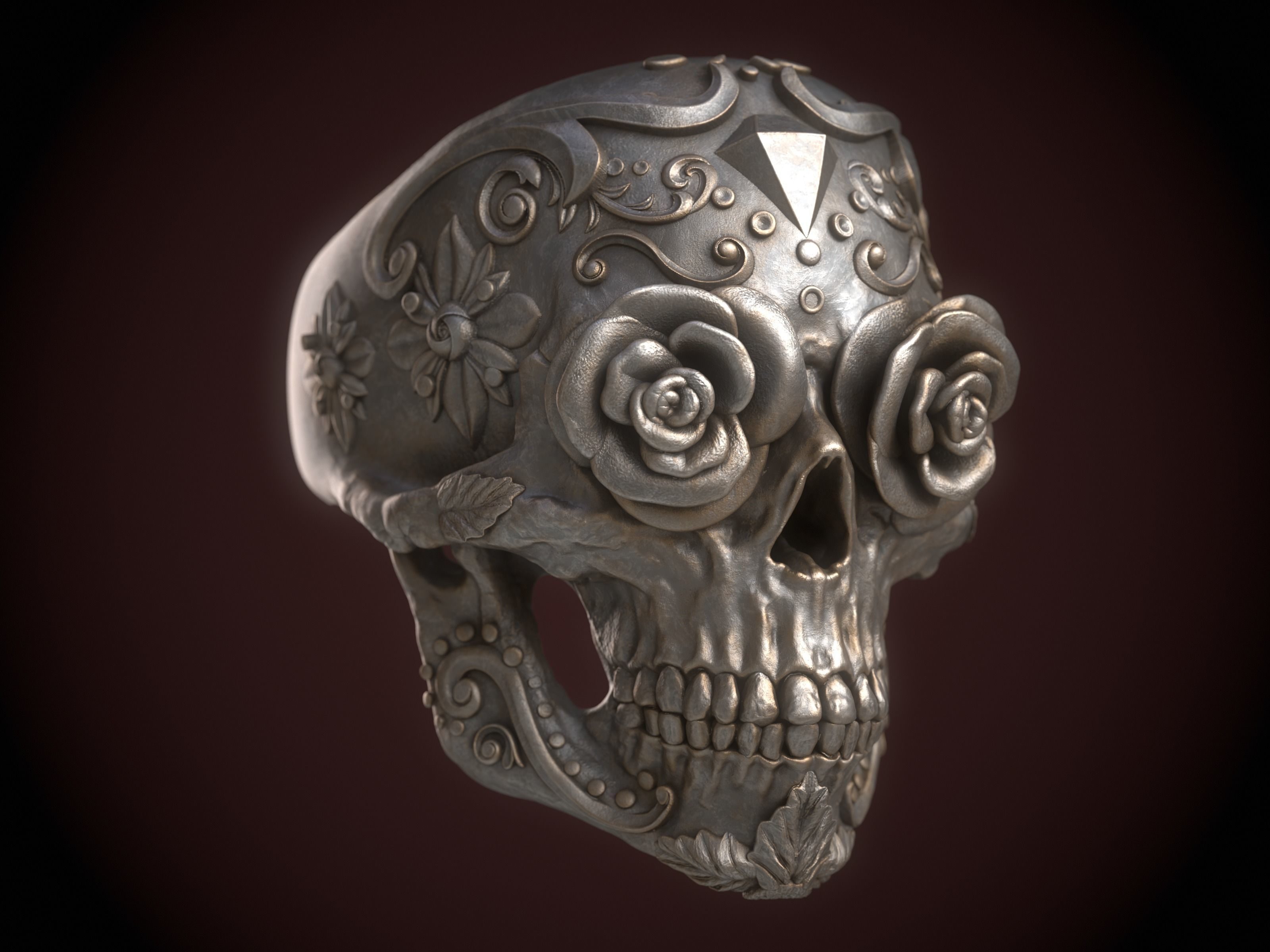 Sugar Skull Ring 3D print model_4