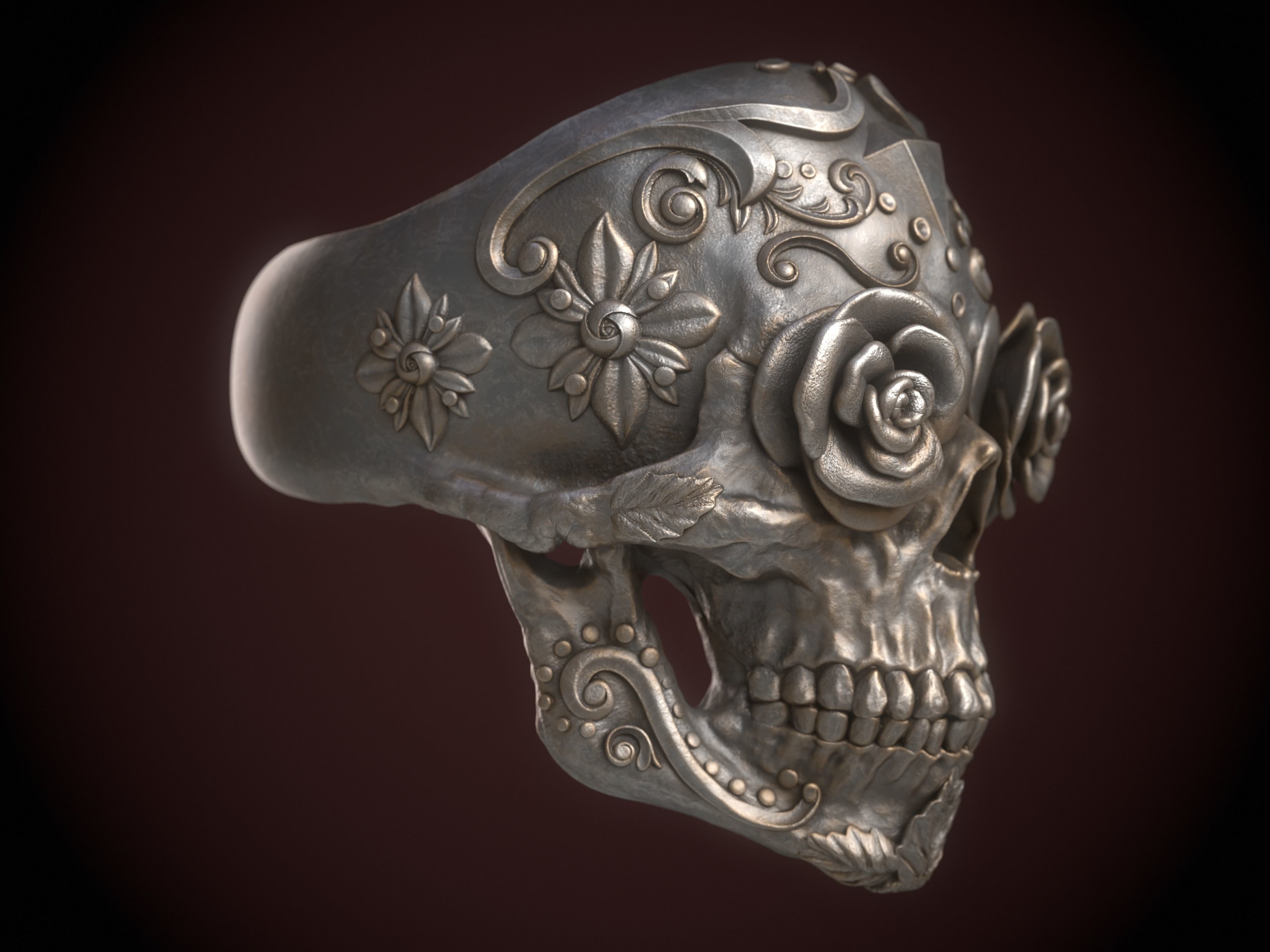 Sugar Skull Ring 3D print model_5