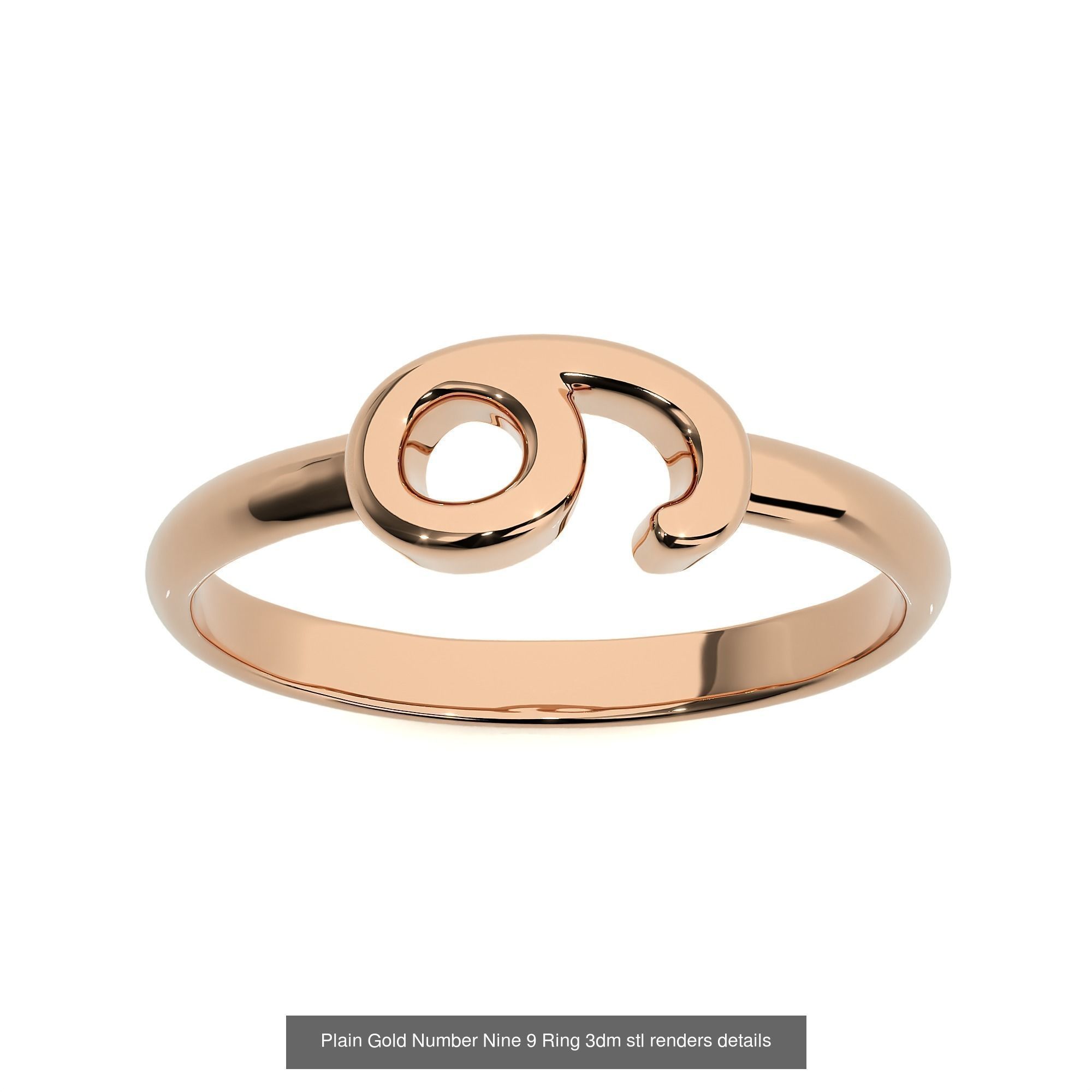 0 to 9 Plain Gold Number Ring 3dm stl renders details 3D Model Collection_2