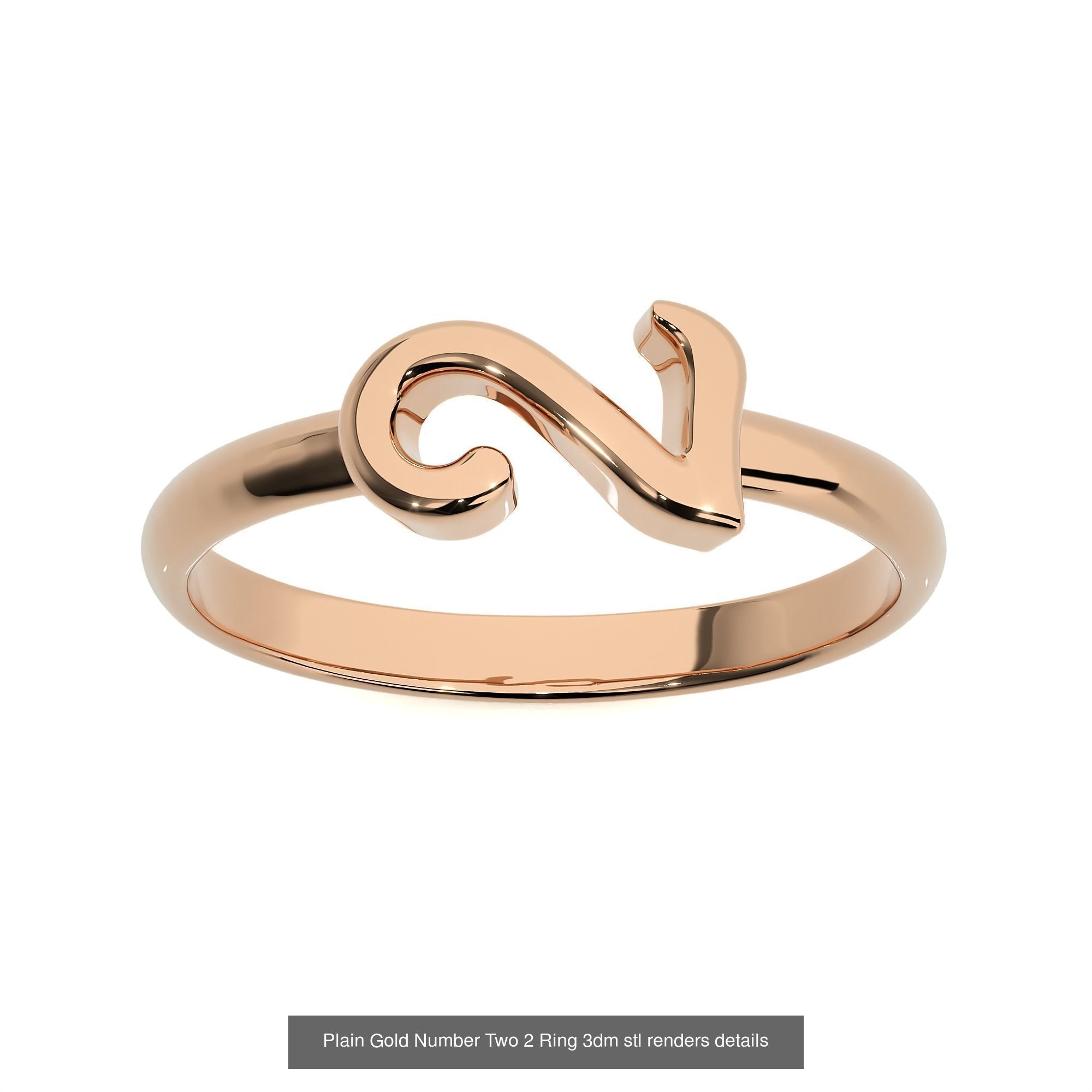 0 to 9 Plain Gold Number Ring 3dm stl renders details 3D Model Collection_9