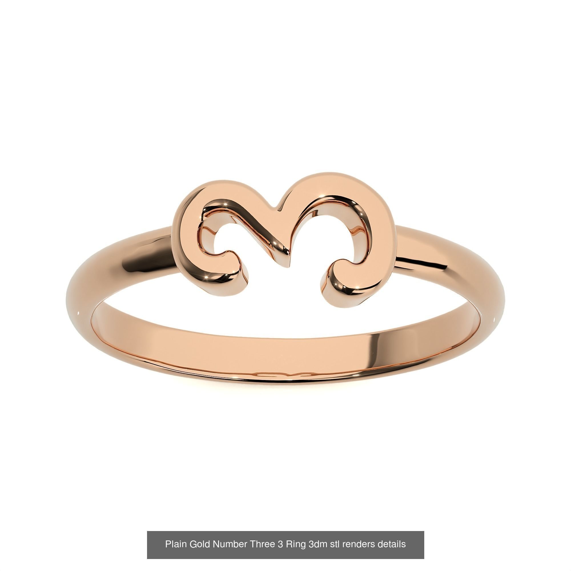 0 to 9 Plain Gold Number Ring 3dm stl renders details 3D Model Collection_8