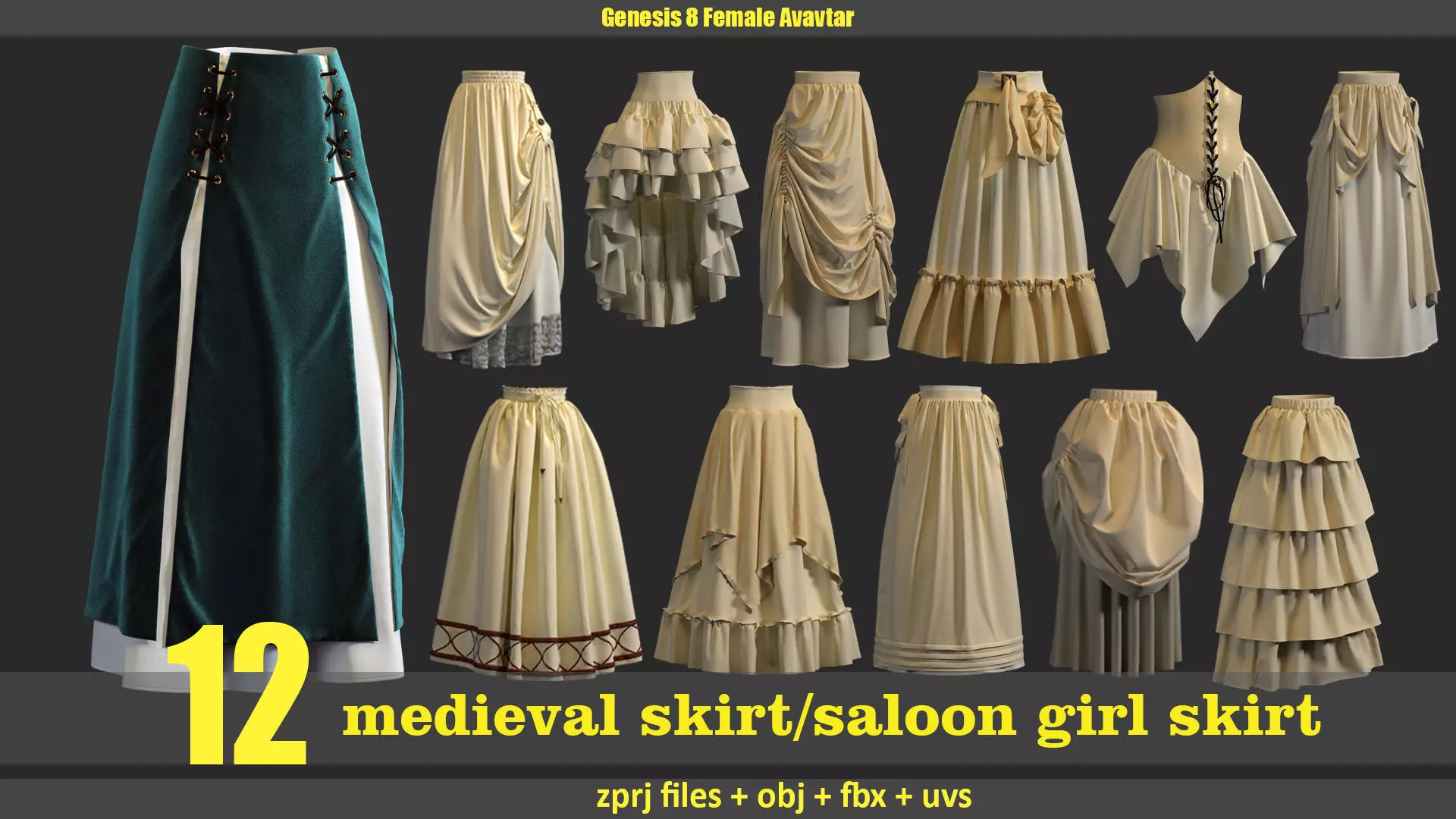 12 medieval skirt and saloon girl skirt 3D model_0