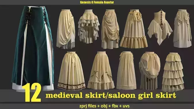 12 medieval skirt and saloon girl skirt 3D model