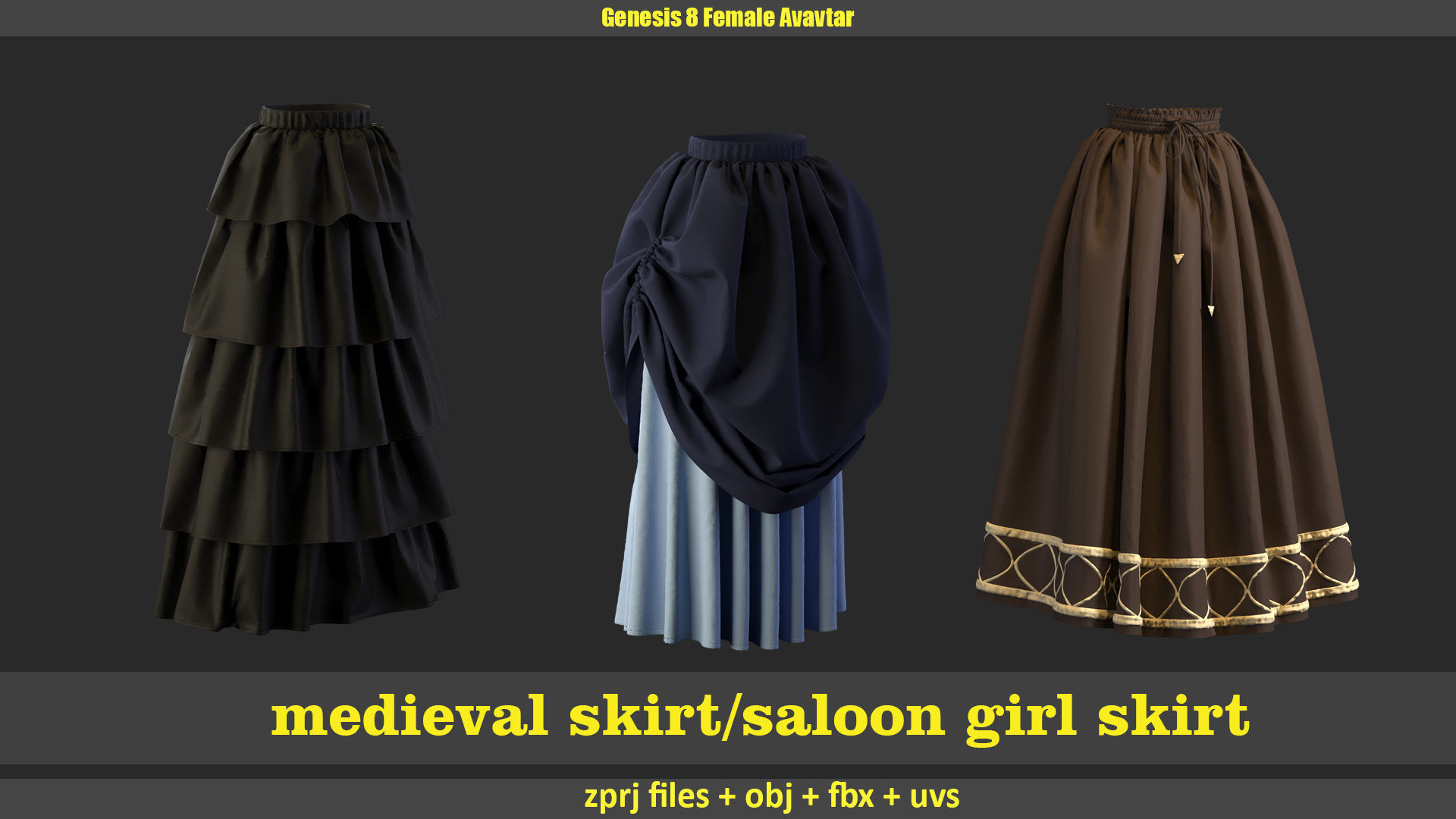 12 medieval skirt and saloon girl skirt 3D model_2
