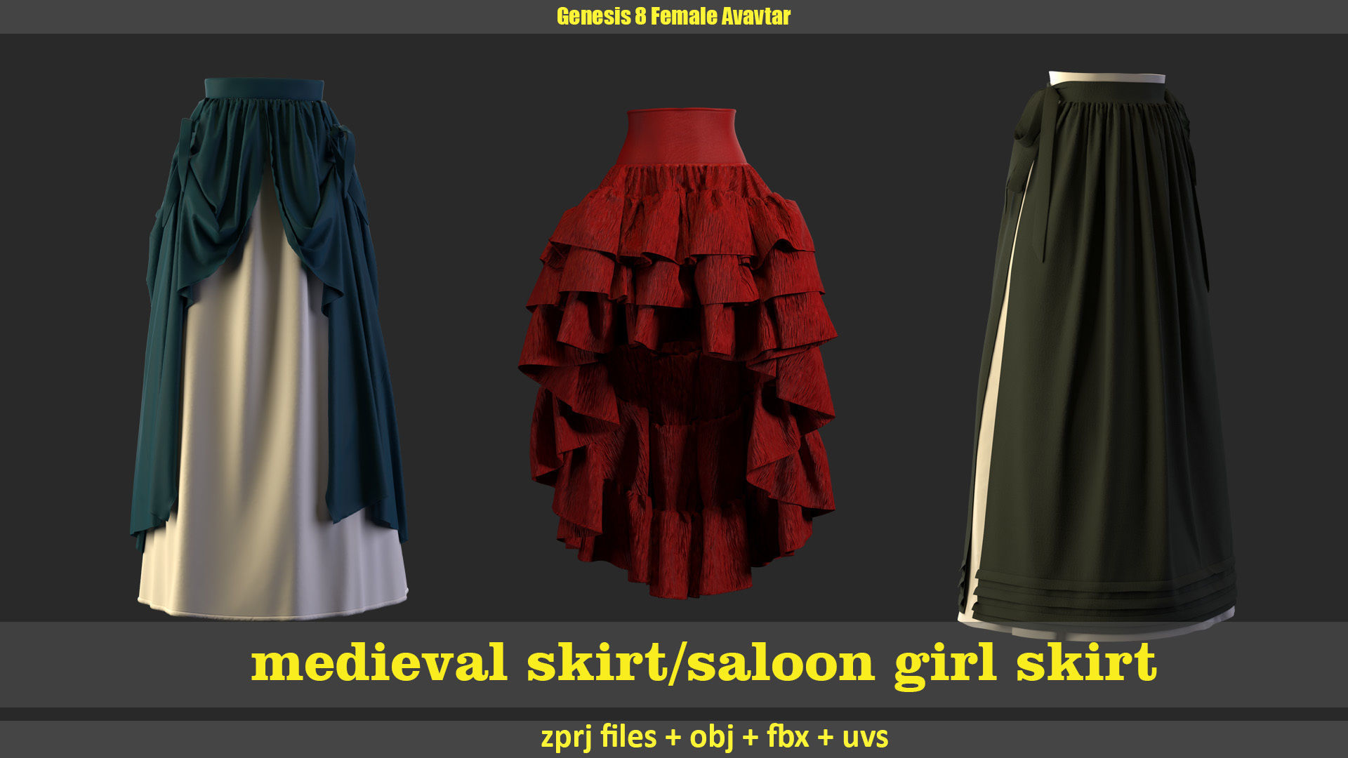 12 medieval skirt and saloon girl skirt 3D model_3