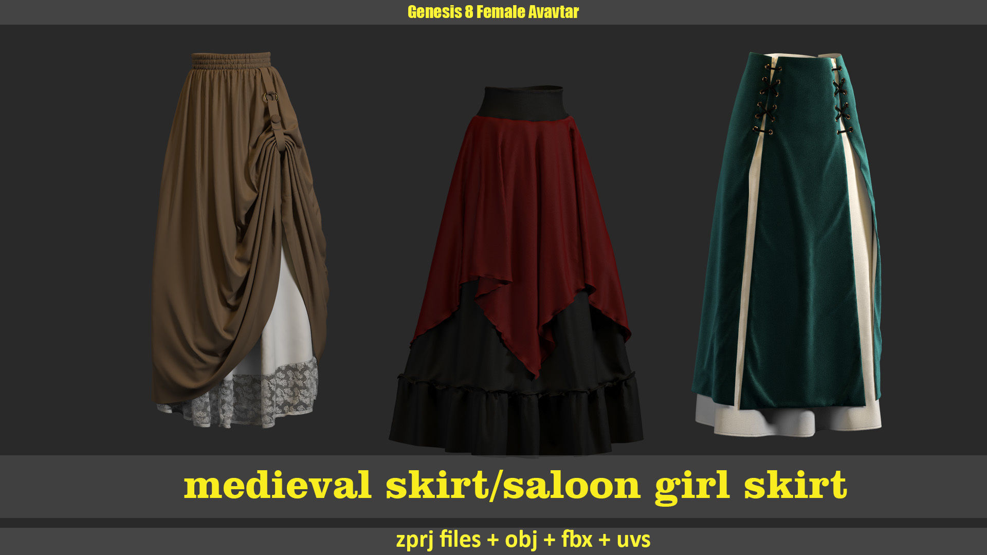 12 medieval skirt and saloon girl skirt 3D model_1