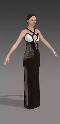 Dress modern asymetric lace Low-poly 3D model