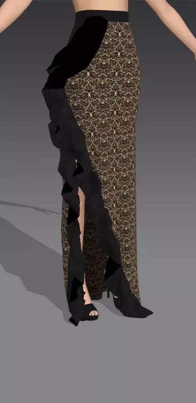 Asymetric skirt lace slit skirt ruffled detail look modern Low-poly 3D model