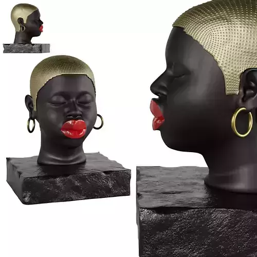 Modern Figure Head Female Black Red Lip  