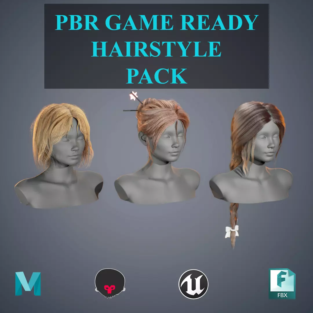 Game Ready Hairstyle Real- Time Pack Low-poly 3D model