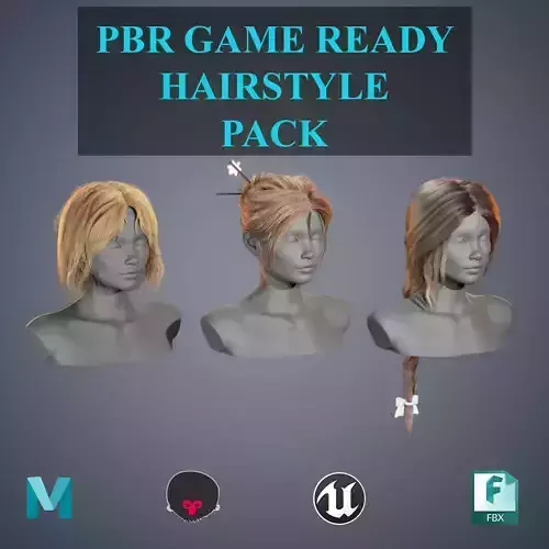 Game Ready Hairstyle Real- Time Pack Low-poly 3D model