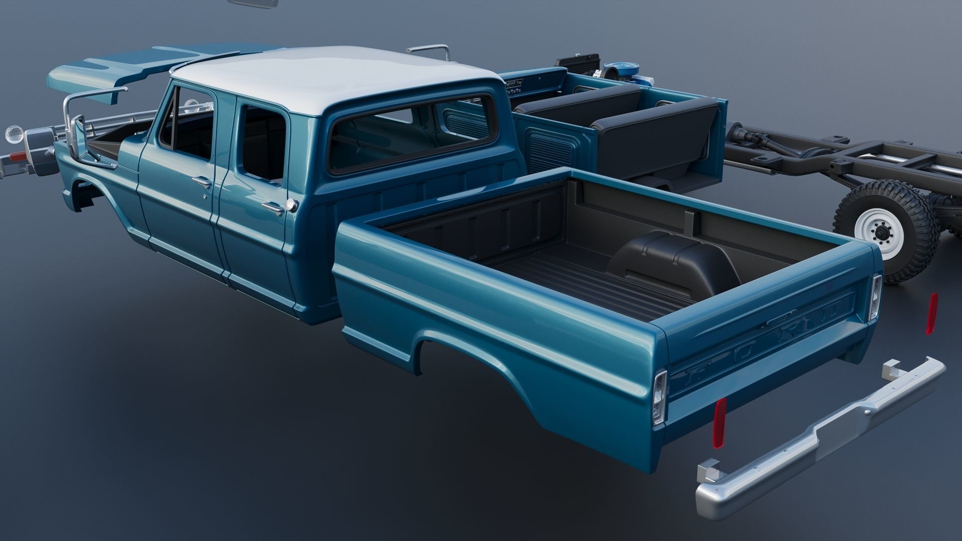 Pickup Truck F250 Crew Cab 1969 3D print model_20