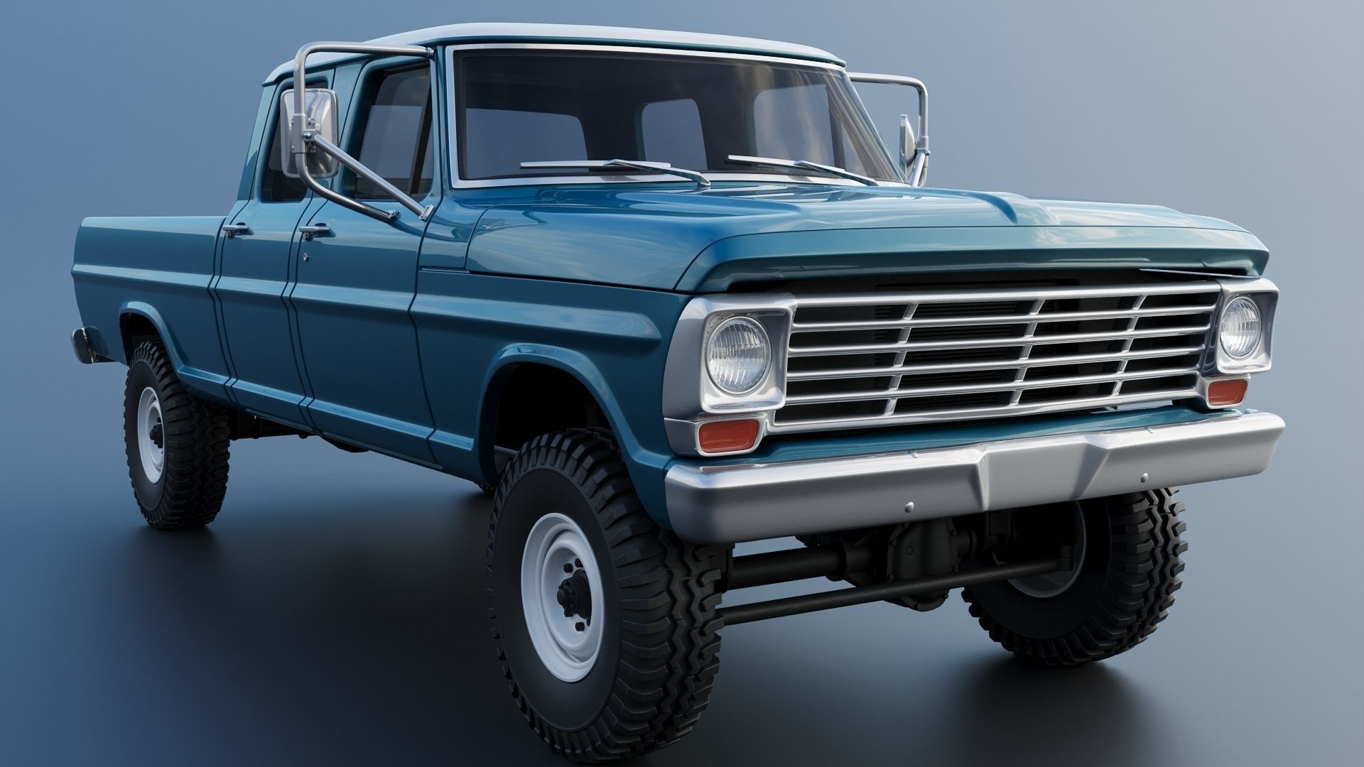 Pickup Truck F250 Crew Cab 1969 3D print model_11