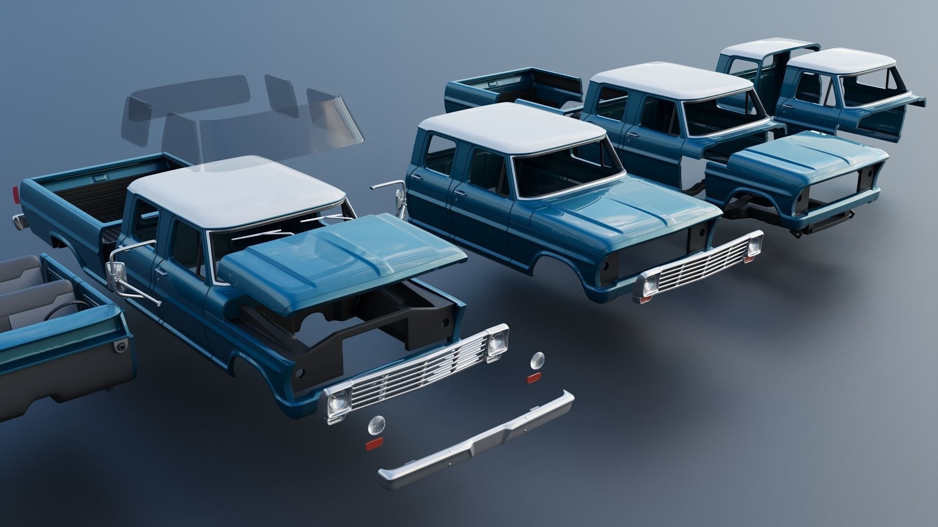 Pickup Truck F250 Crew Cab 1969 3D print model_22