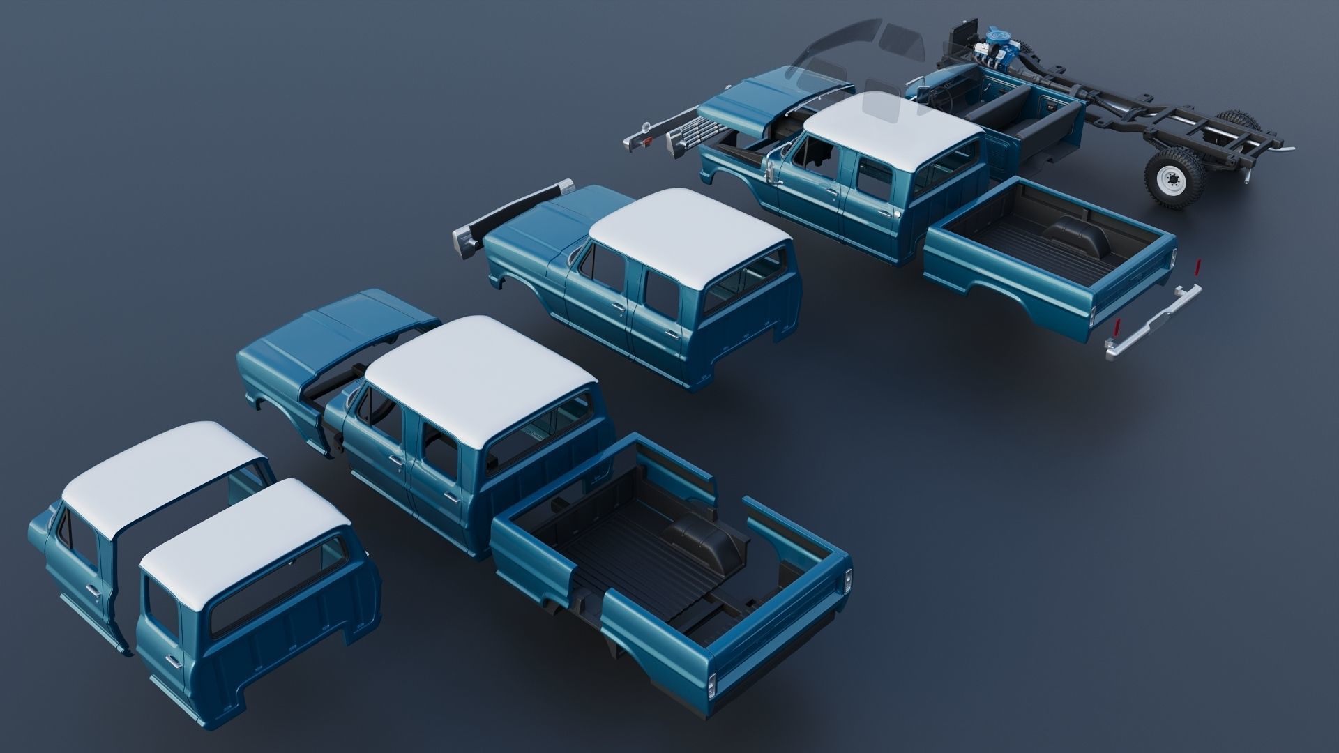 Pickup Truck F250 Crew Cab 1969 3D print model_19