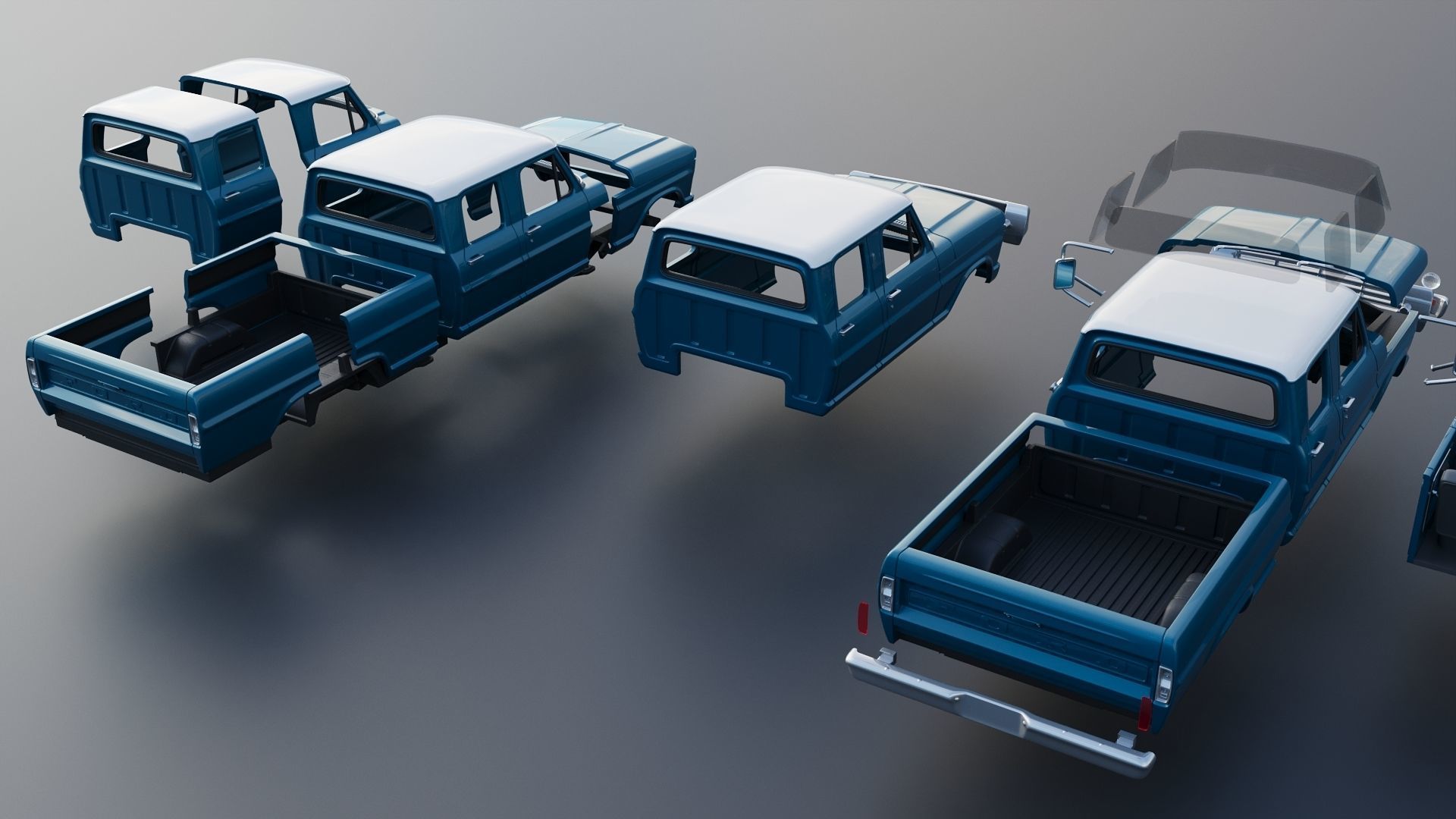 Pickup Truck F250 Crew Cab 1969 3D print model_21