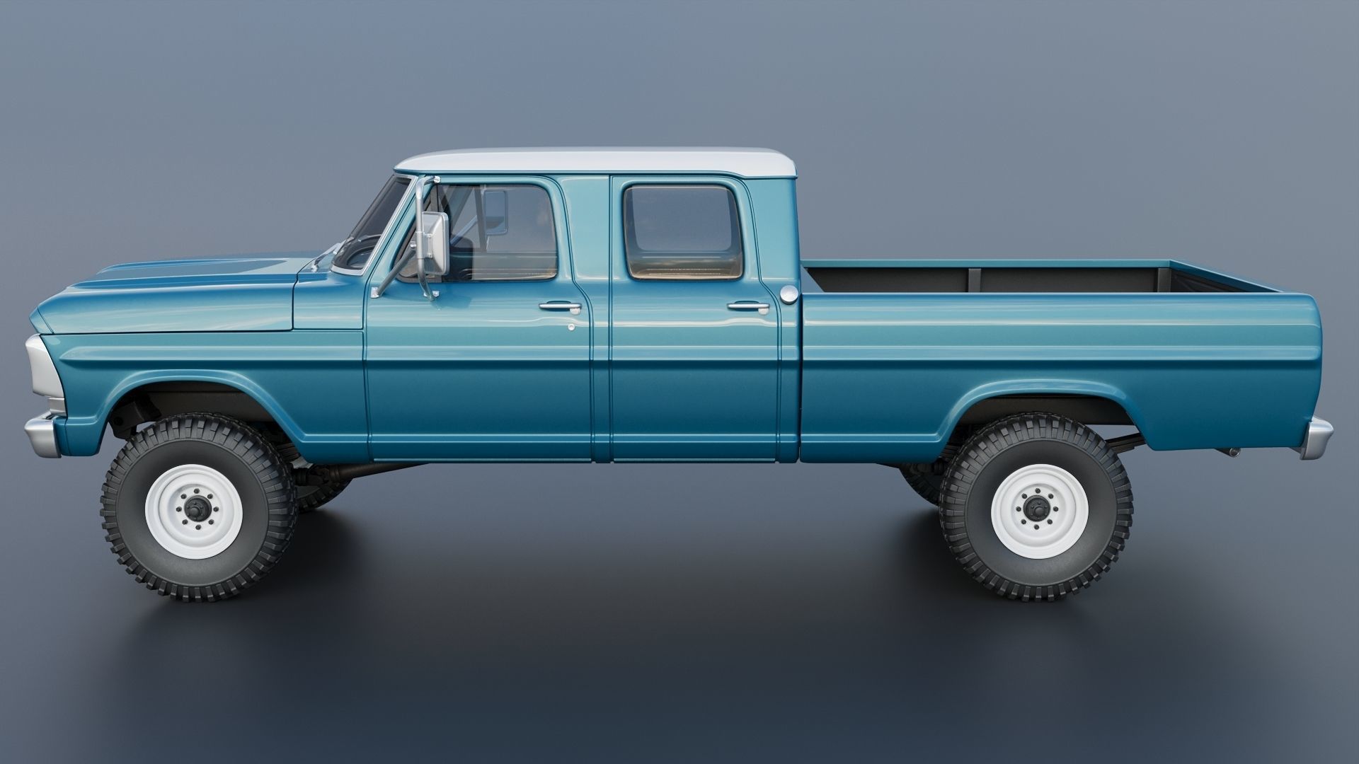 Pickup Truck F250 Crew Cab 1969 3D print model_3