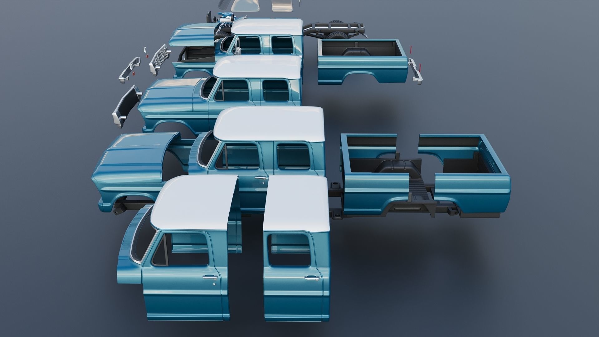 Pickup Truck F250 Crew Cab 1969 3D print model_18