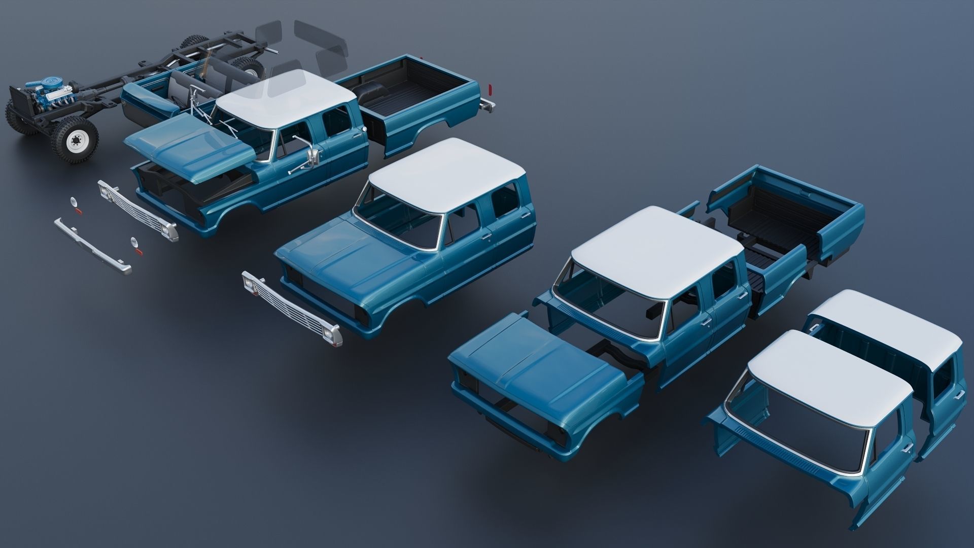 Pickup Truck F250 Crew Cab 1969 3D print model_17