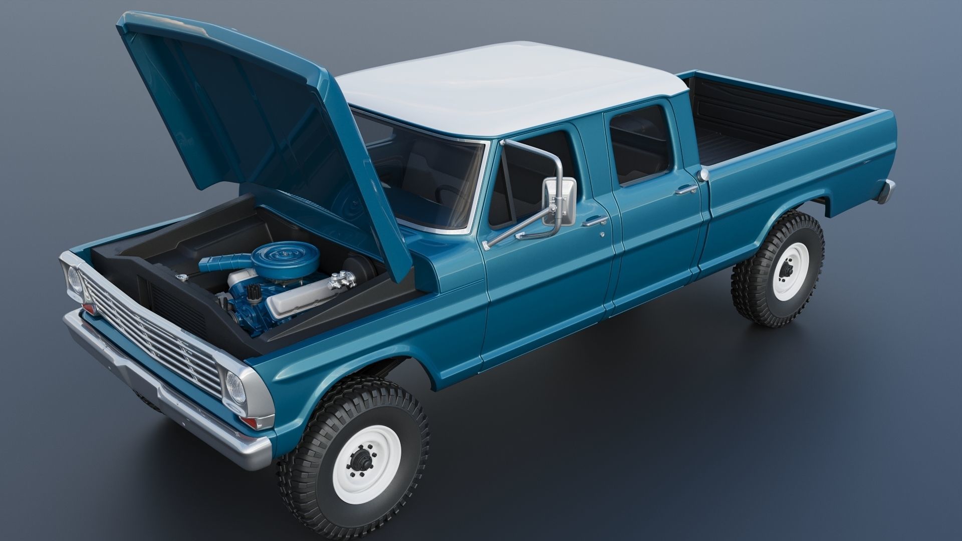 Pickup Truck F250 Crew Cab 1969 3D print model_13