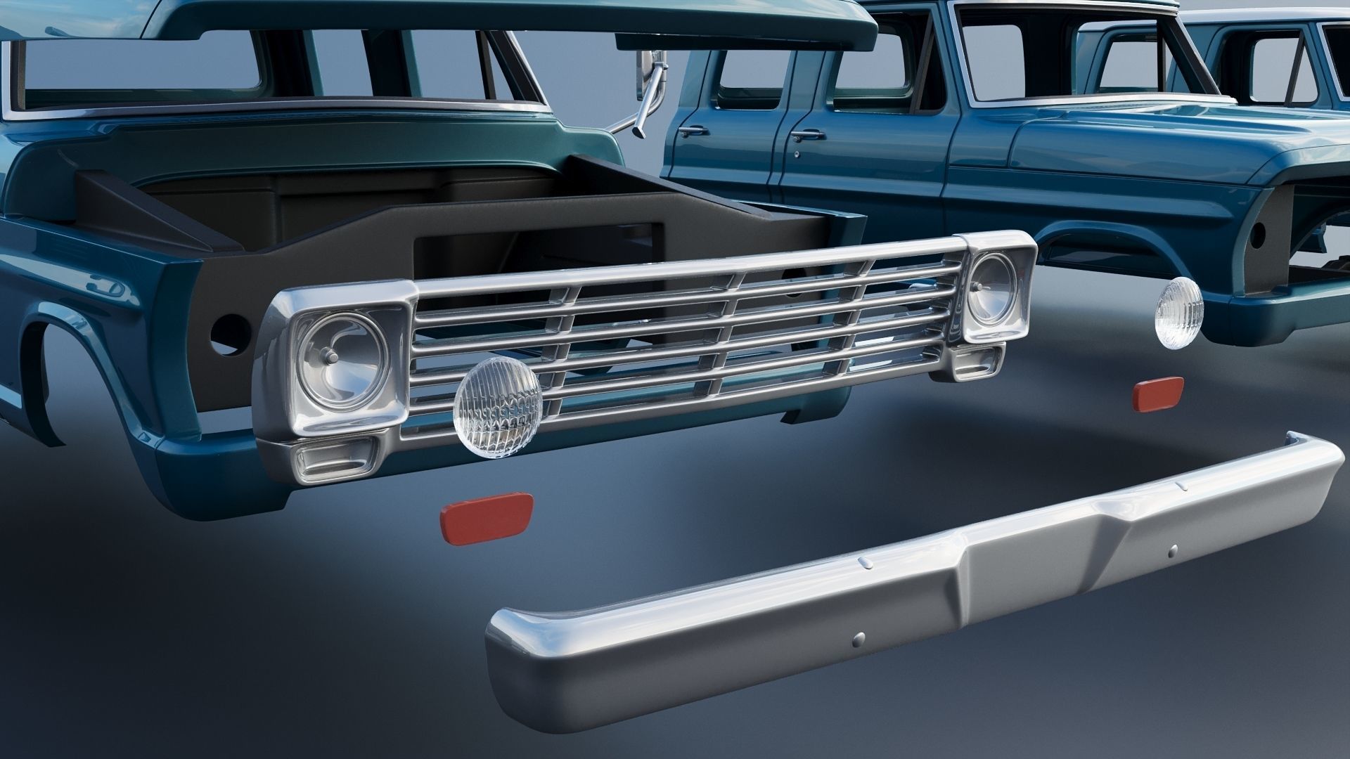 Pickup Truck F250 Crew Cab 1969 3D print model_23